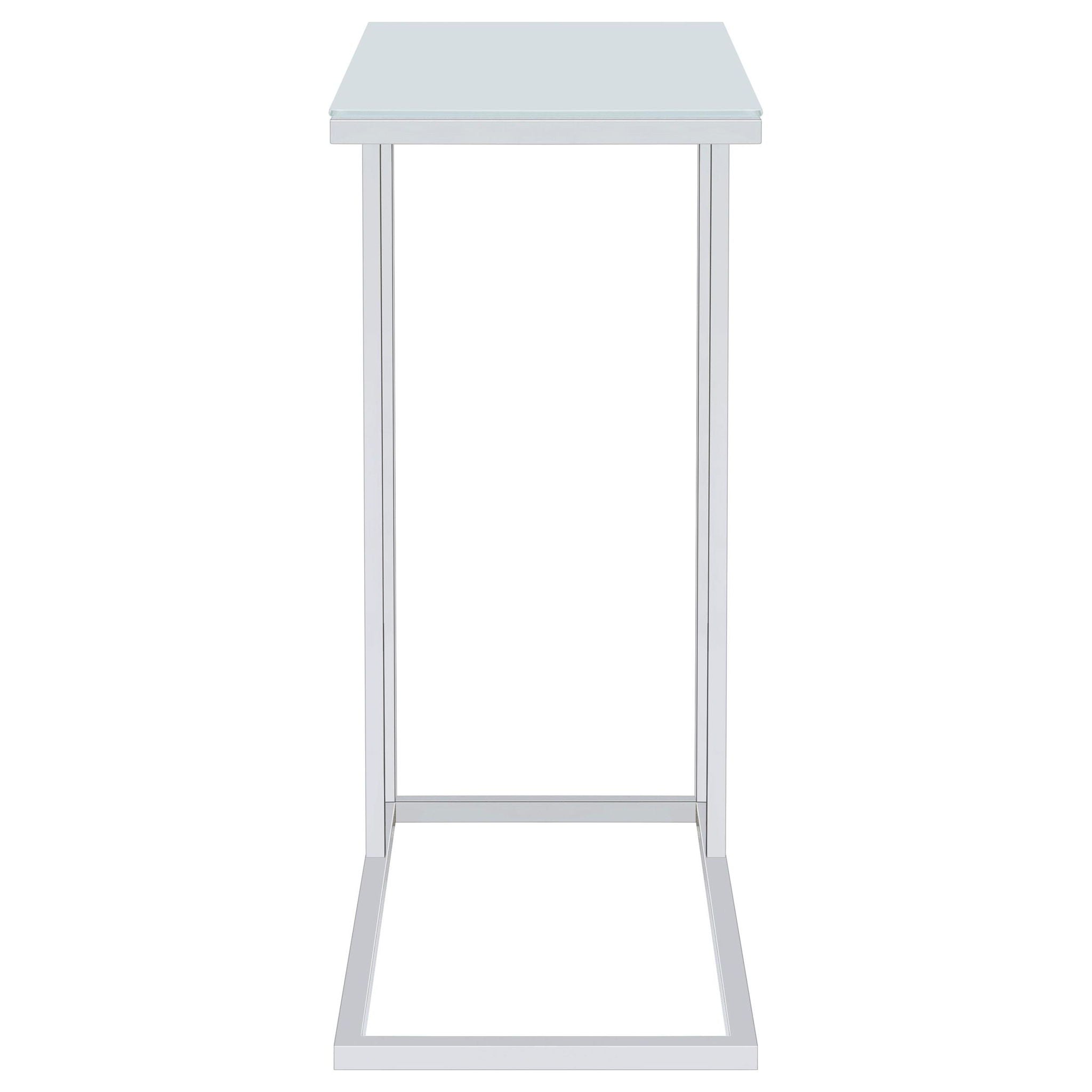 Stella White Glass Top C-Shaped Sofa Side Table Chrome