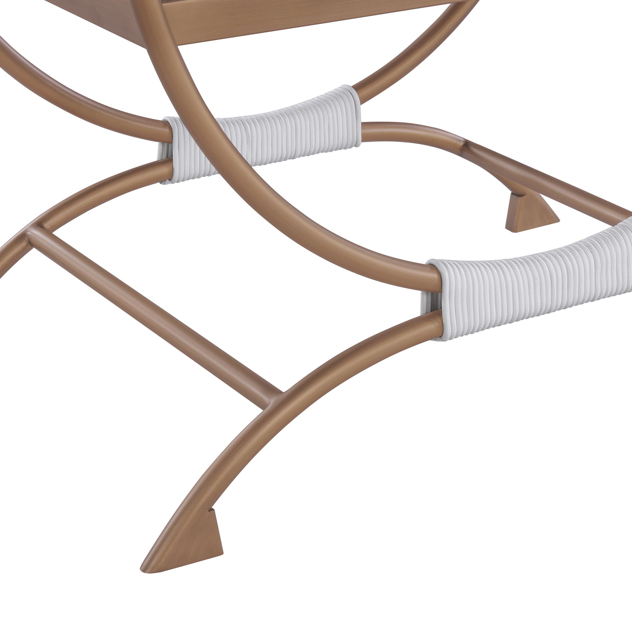 Nora - Bench With Bronze Metal Frame And Boucle Fabric Seat - White