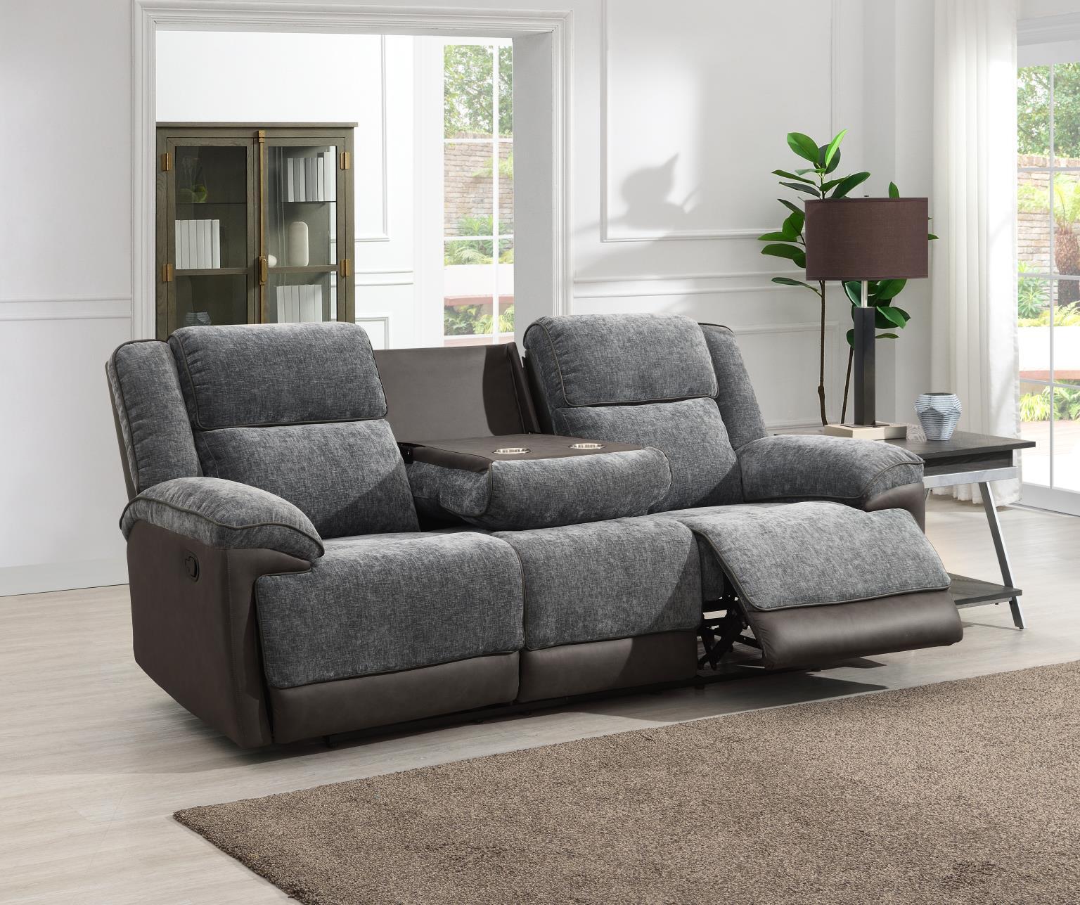 U177 - Motion Sofa With Drop Down Table - Charcoal Gray