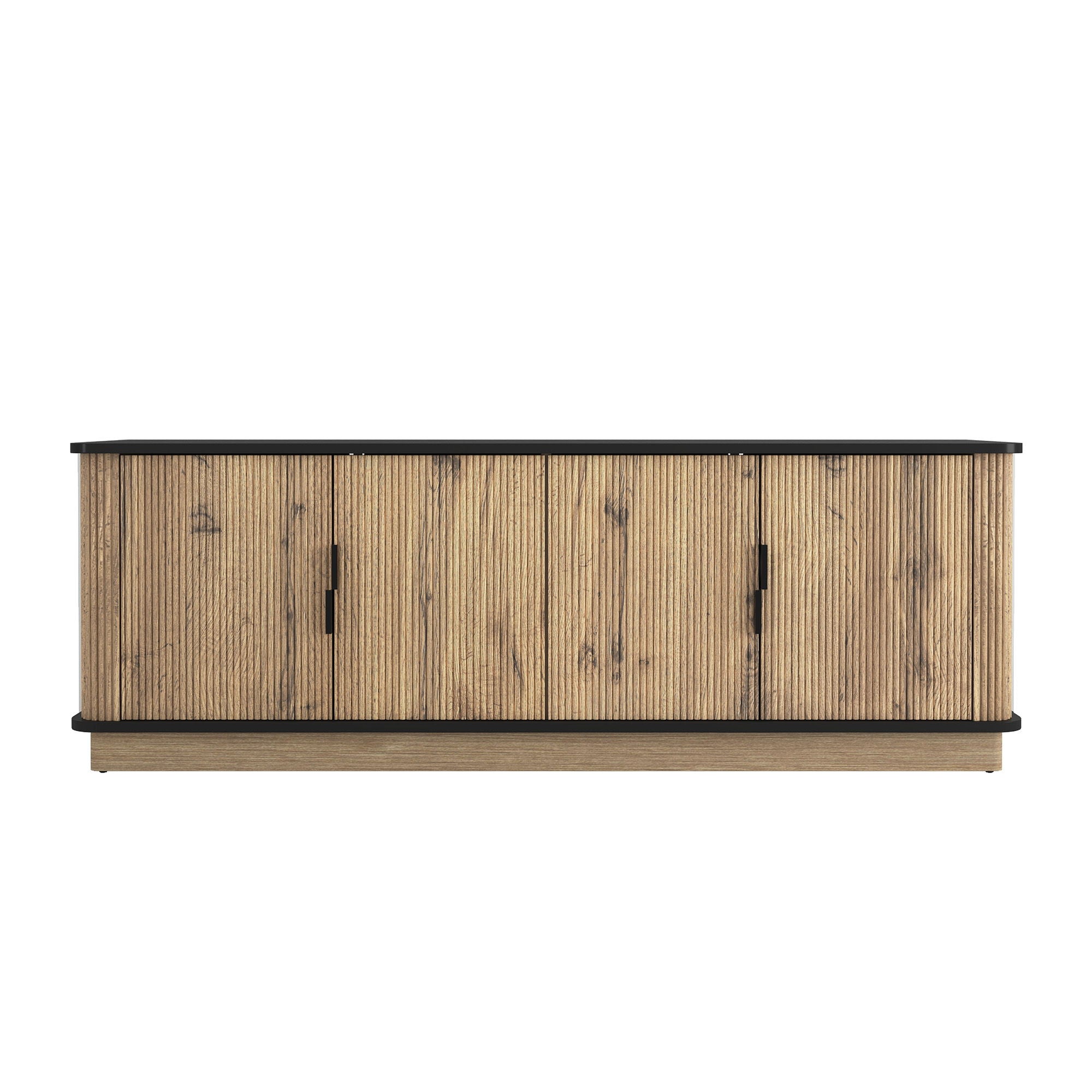 Grain 4 Door TV Cabinet, An Ideal Choice For TV And Item Storage In Modern Homes, A Perfect Blend Of Nordic And Modern Minimalist Styles - Black