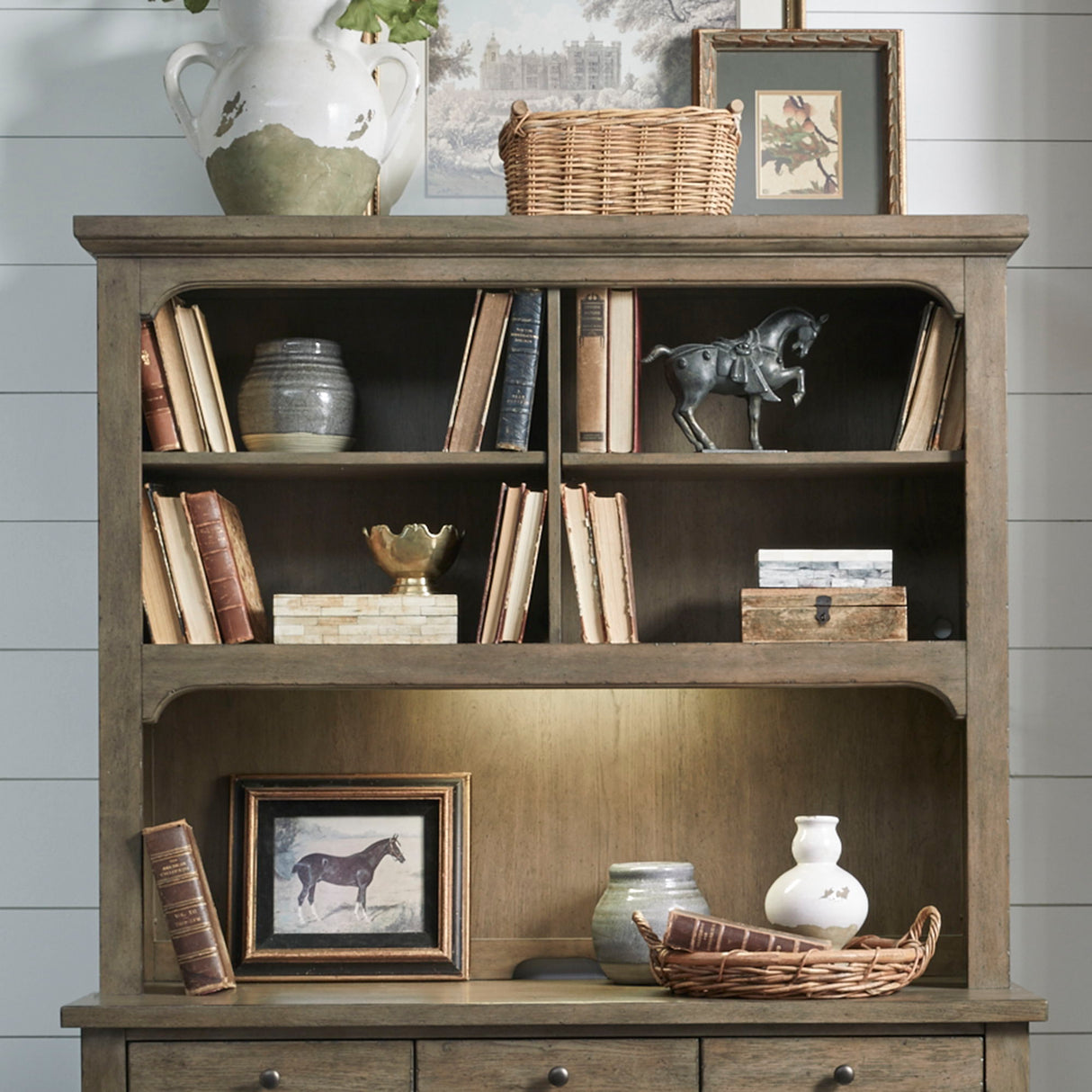 Americana Farmhouse - 3 Piece Home Office Set (Desk & Hutch) - Light Brown