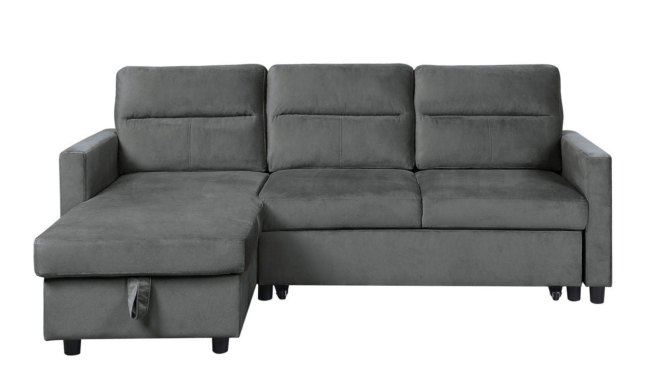 Ivy 81.5"W Dark Gray Velvet Reversible Sleeper Sectional Sofa with Storage Chaise and Side Pocket