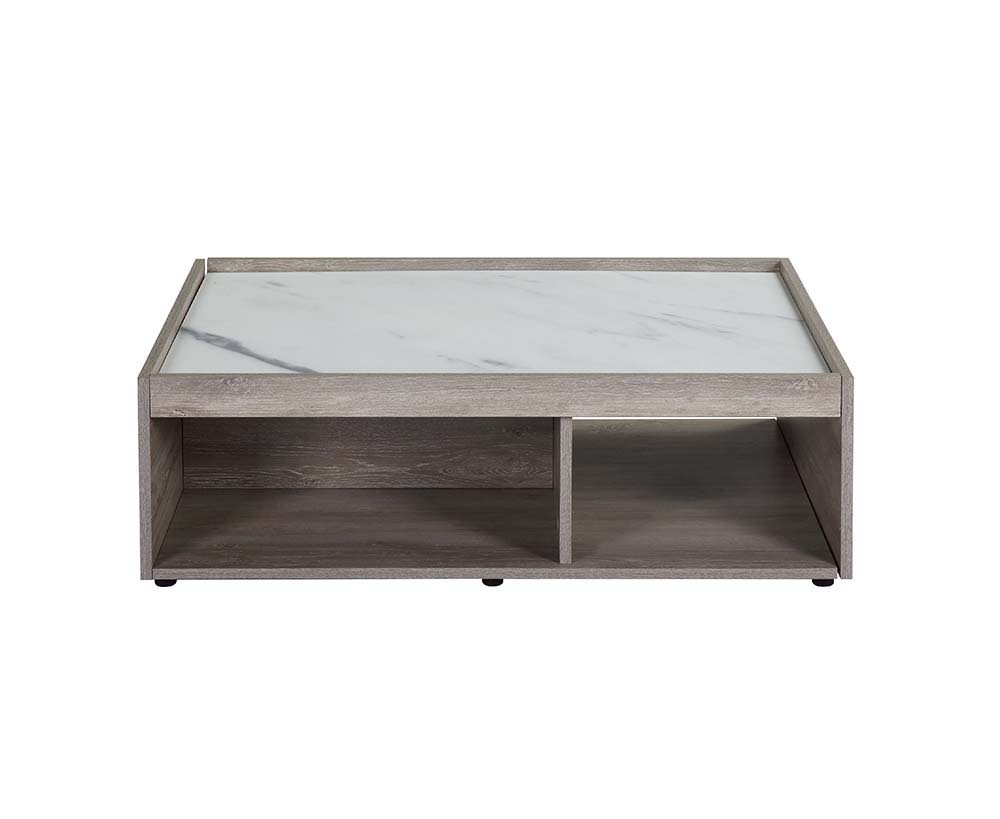ACME Walden - Coffee Table - Faux Marble Top & Gray Oak Finish | Meri Furniture