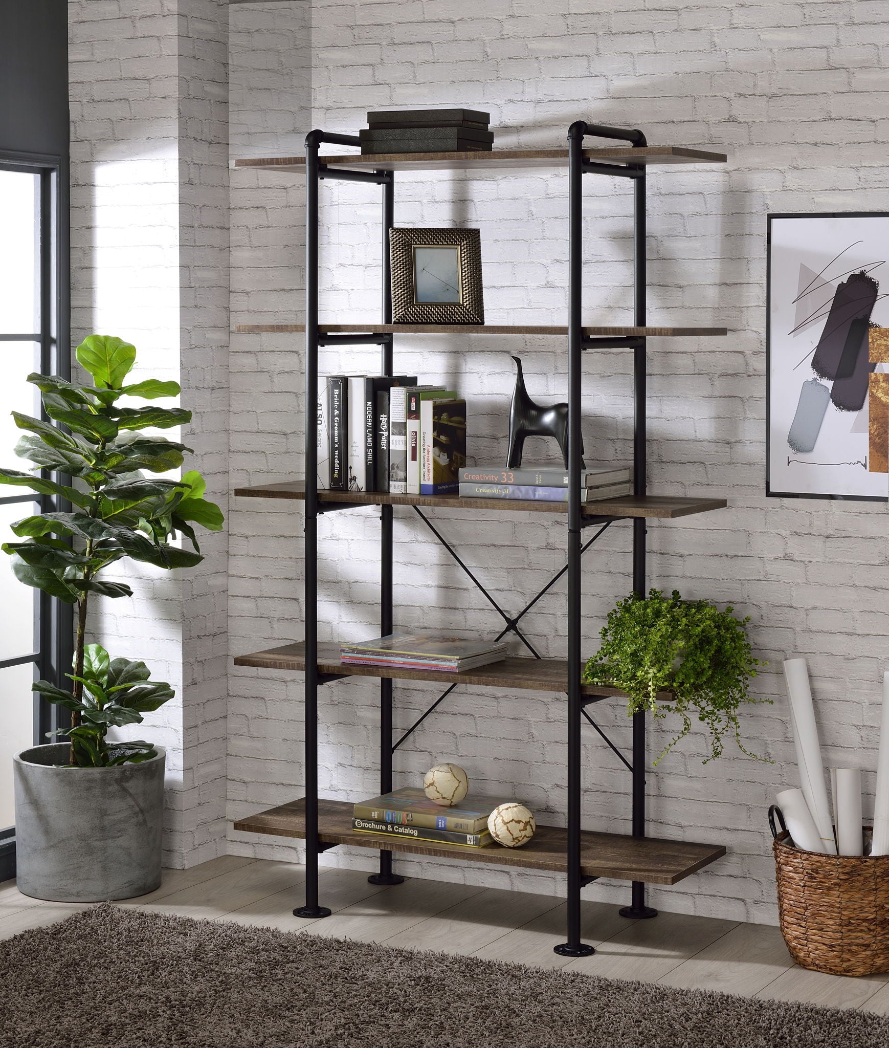 Nefo - Bookshelf - Rustic Oak & Black