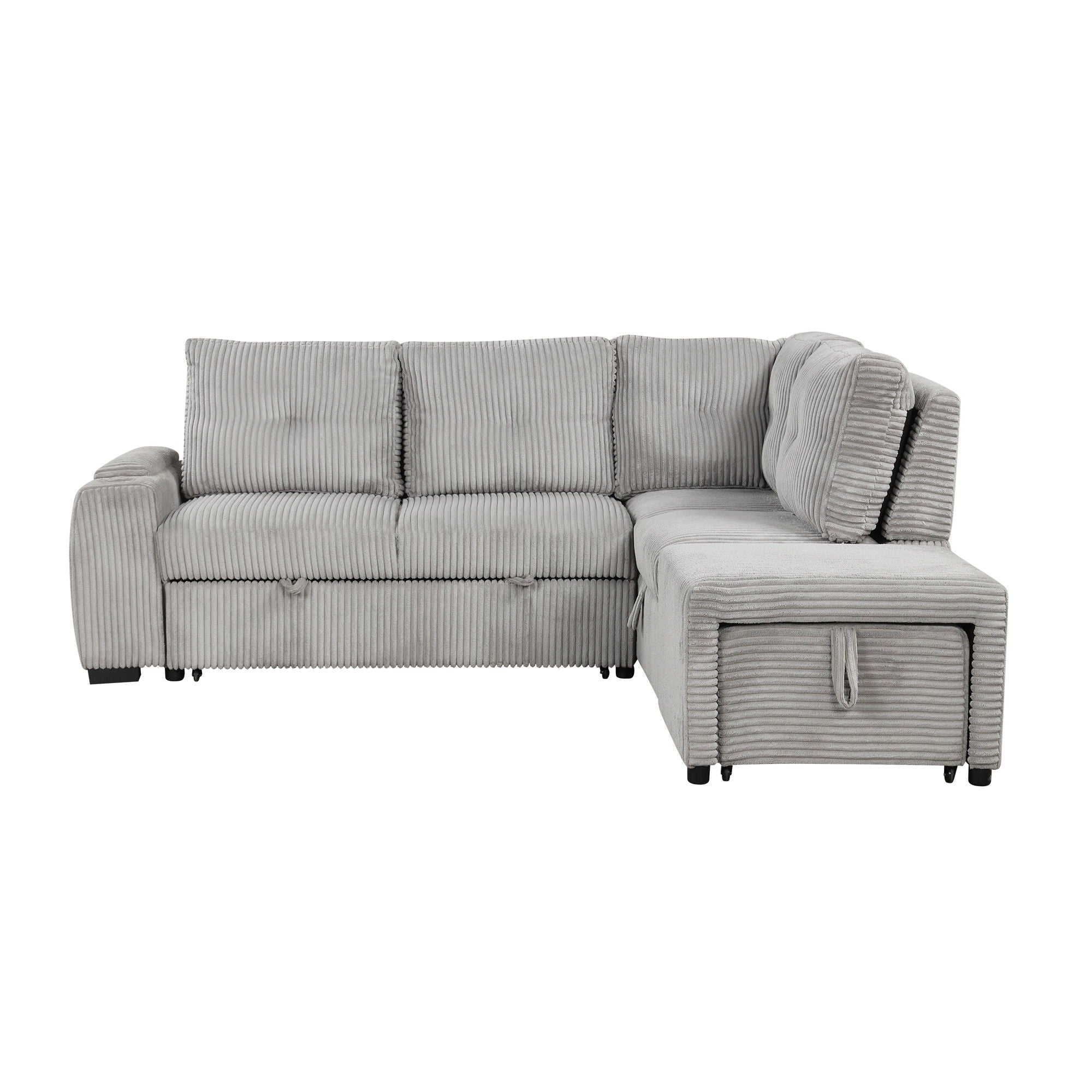 Pull-Out L-Shaped Sectional Sofa With Movable Ottoman And Stool, Large Storage Space, A Cup Holder, And 2 USB Ports For Living Room