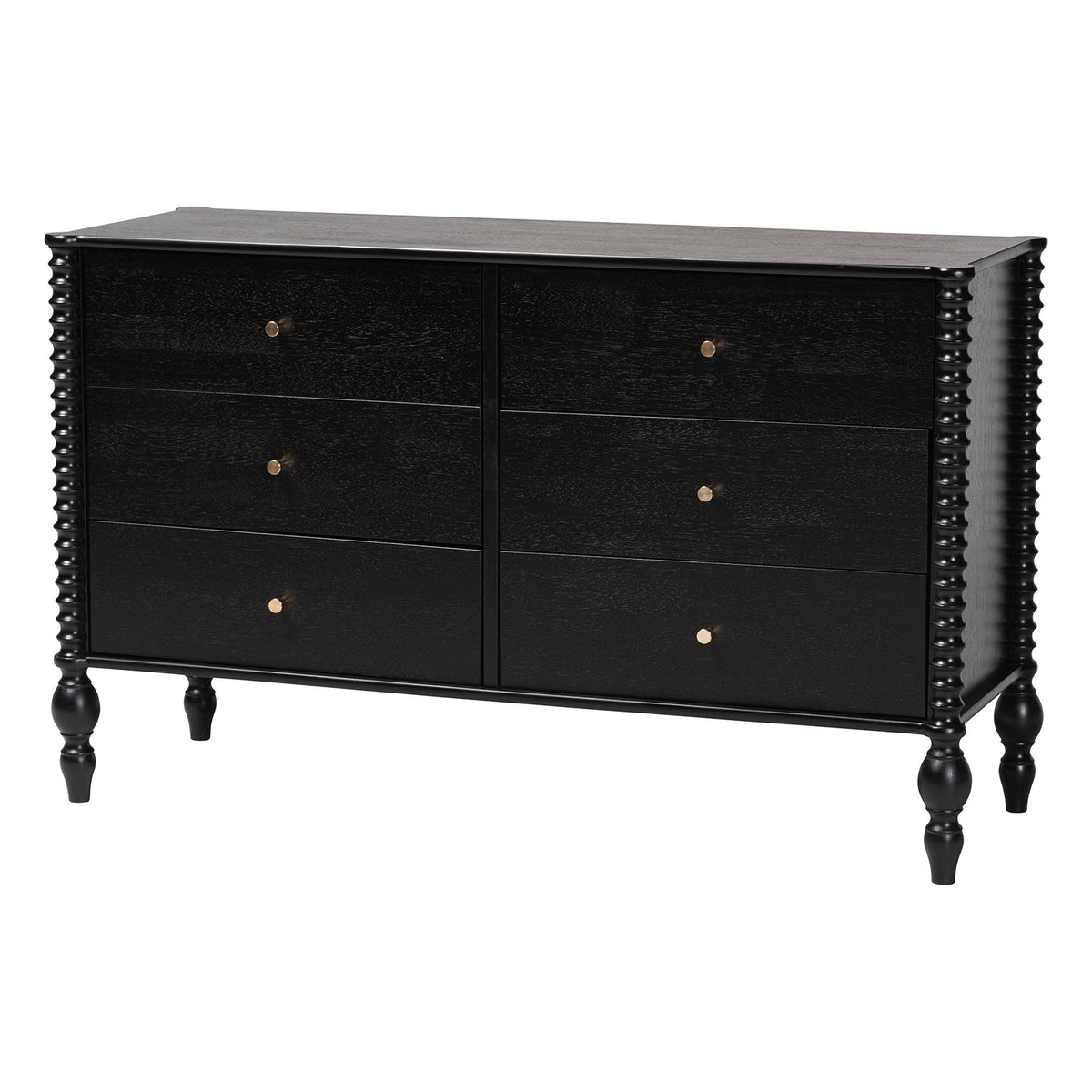 Callison Spindle 5-Piece Bedroom Set - Farmhouse Platform Bed with Matching Dresser, Chest, and 2-Drawer Nightstands, Black, Queen