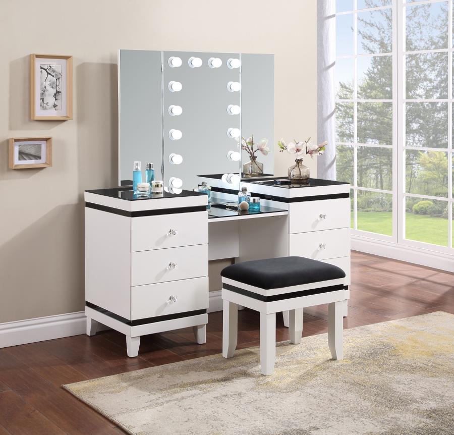 Coaster Fine Furniture Talei - 6-Drawer Vanity Set With Lighting - Black And White | Meri Furniture