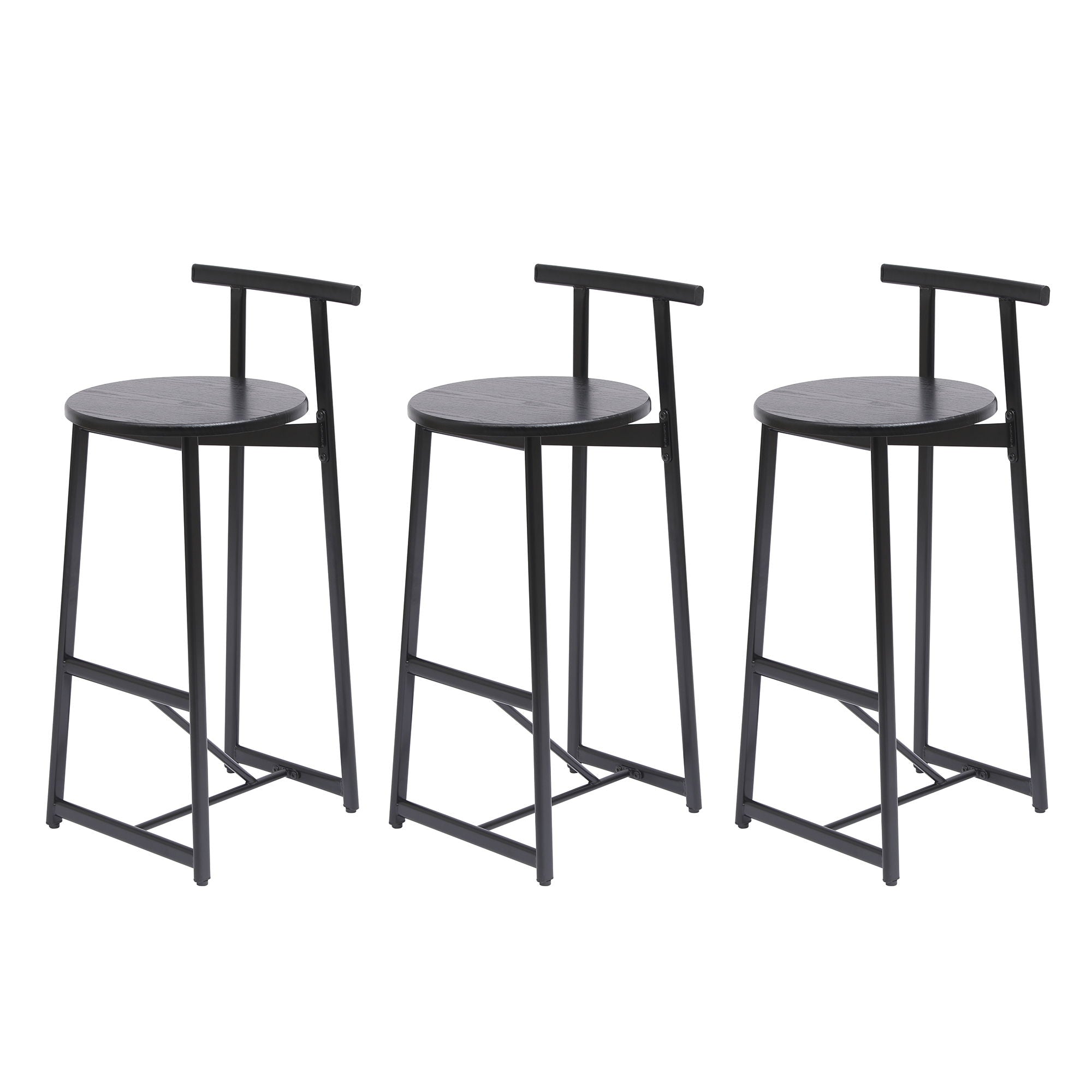Modern Bar Stools With Backrest For Kitchen (Set of 3)