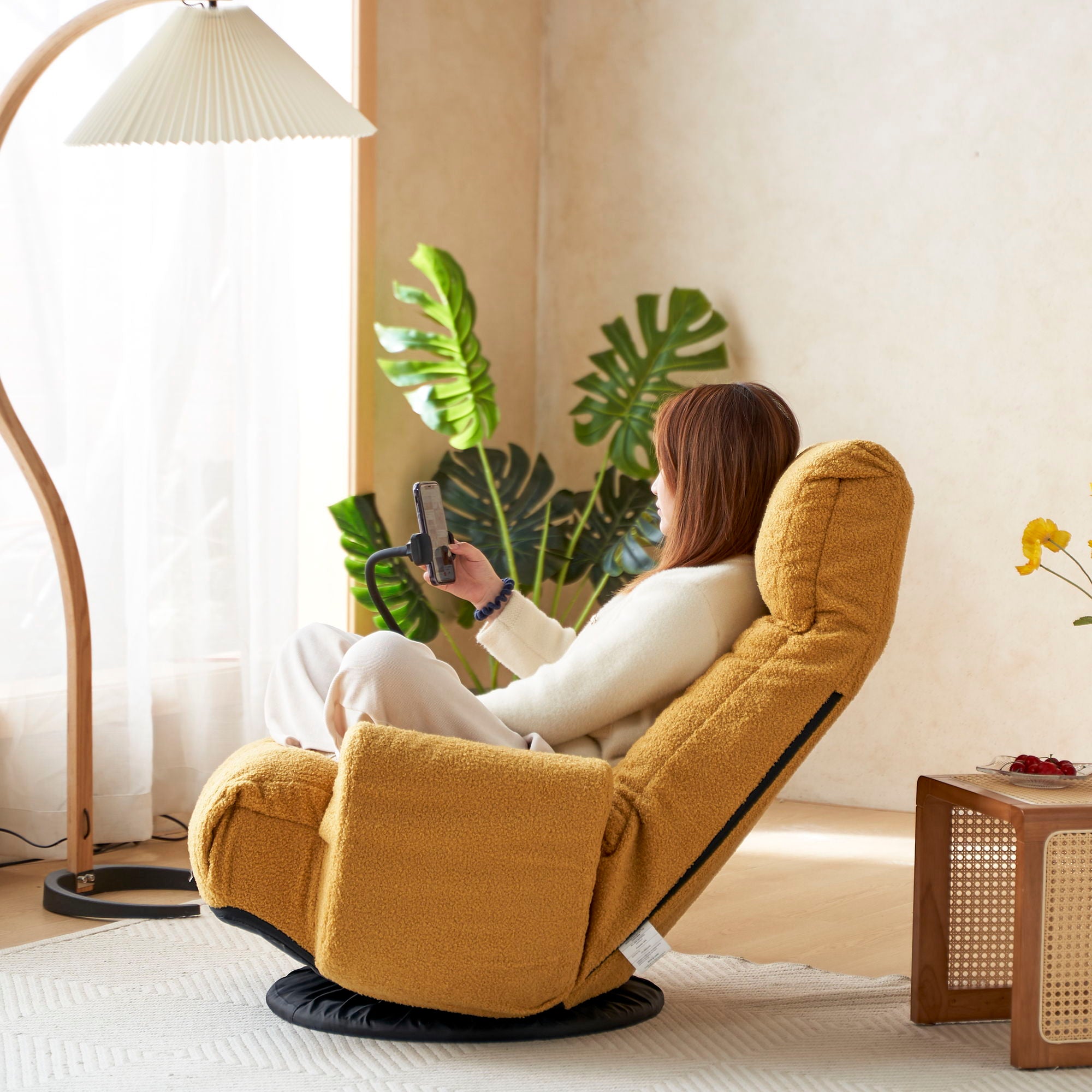 Adjustable Swivel Lounge Chair With 360 Degree Rotating Seat And Headrest Support