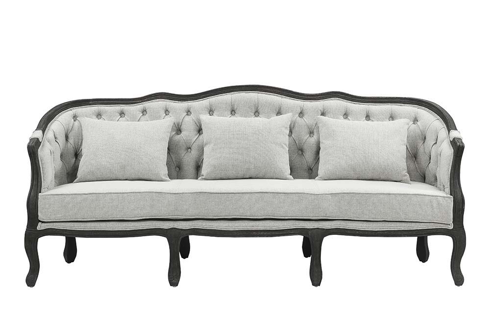 ACME Samael - Sofa - Gray Linen & Dark Brown Finish | Meri Furniture