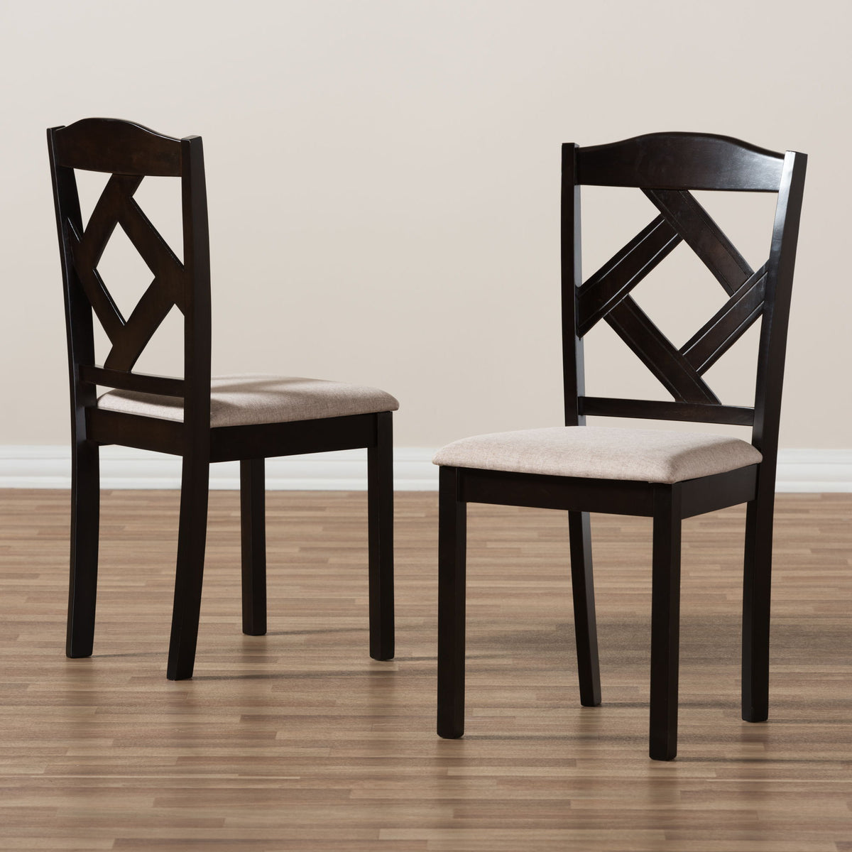 Ruth Modern and Contemporary Beige Fabric Upholstered and Dark Brown Finished Dining Chair (Set of 2)