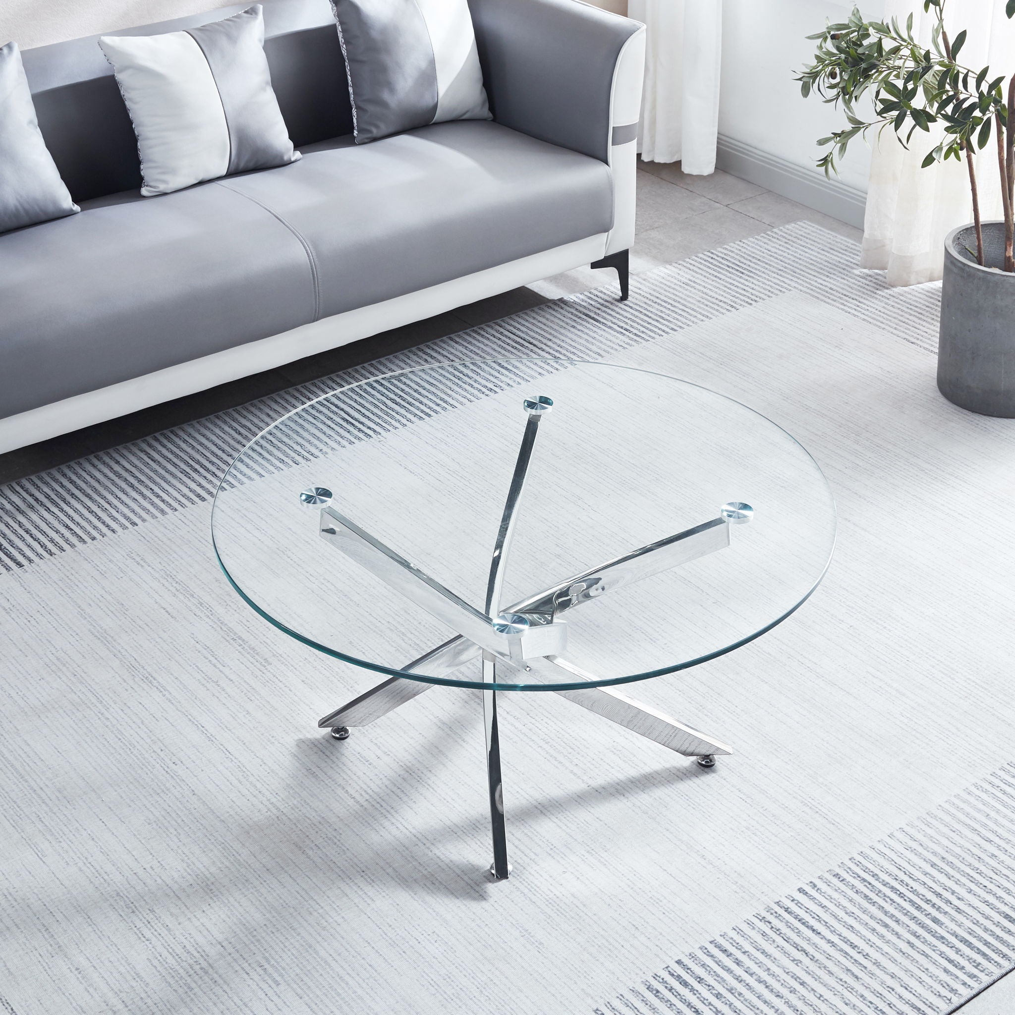 Modern Round Tempered Glass Table With Chrome Legs