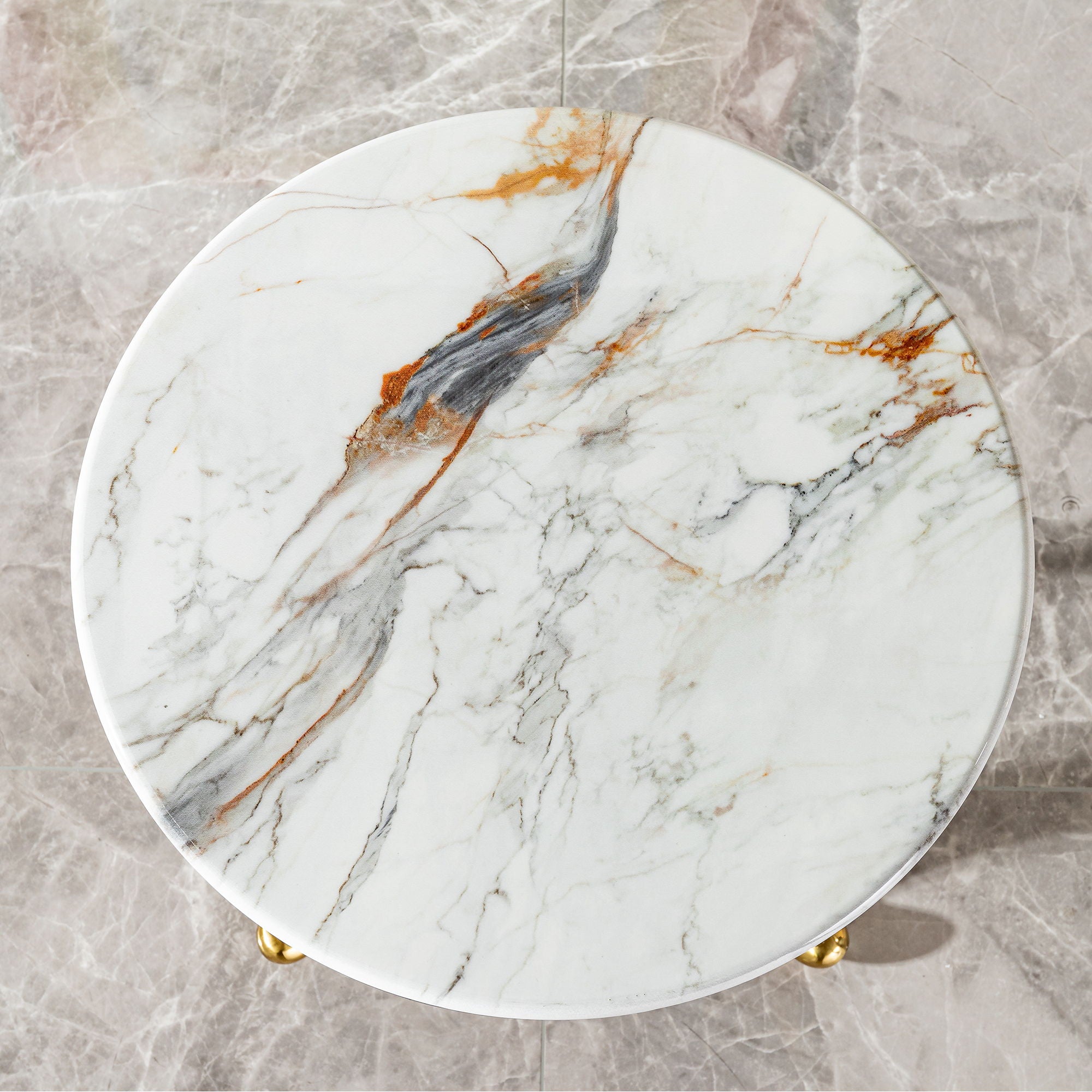 Modern Small Coffee Table With Microcrystalline Stone Top And Carbon Steel Legs - Gold