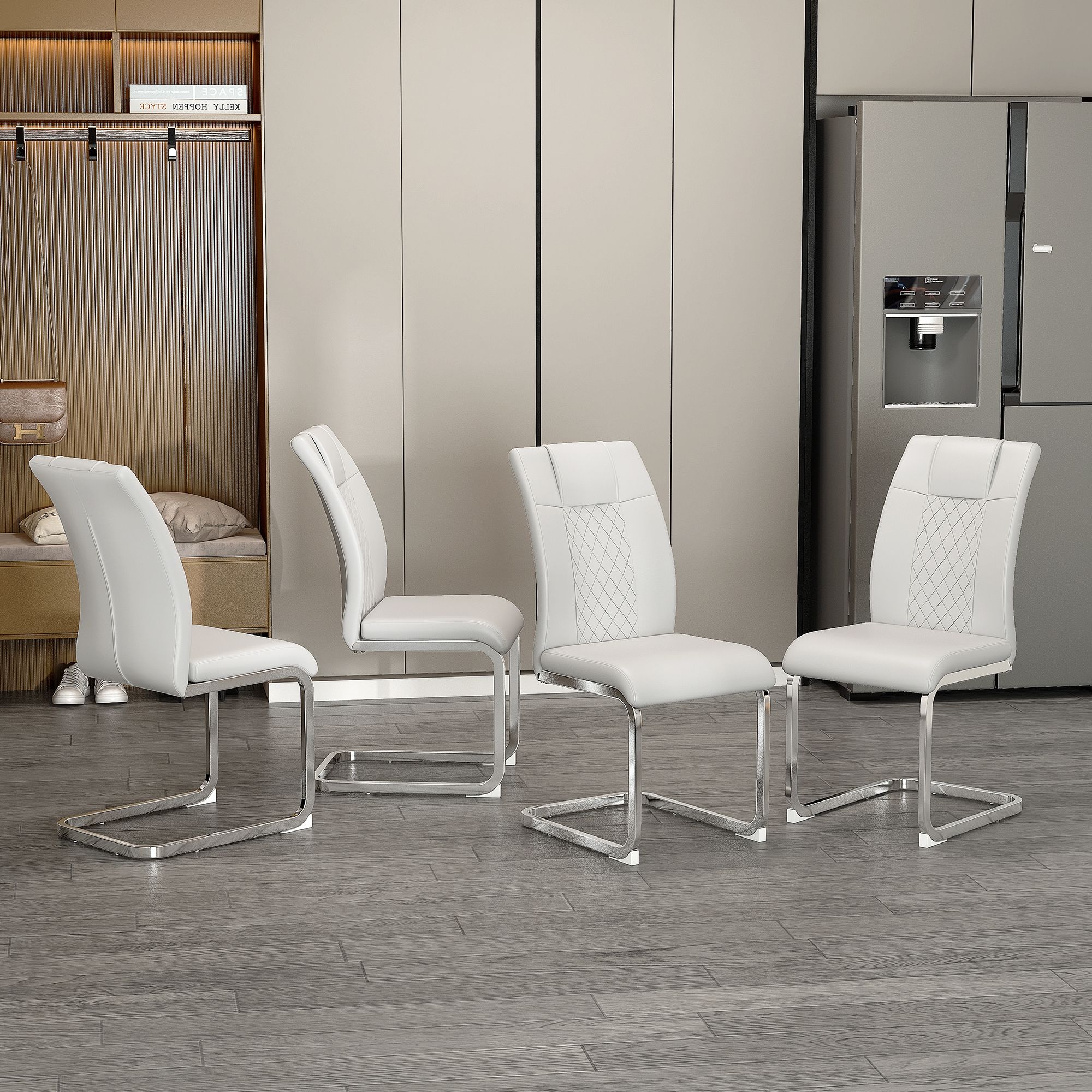 Modern Dining Chairs With Padded Seat, Metal Legs