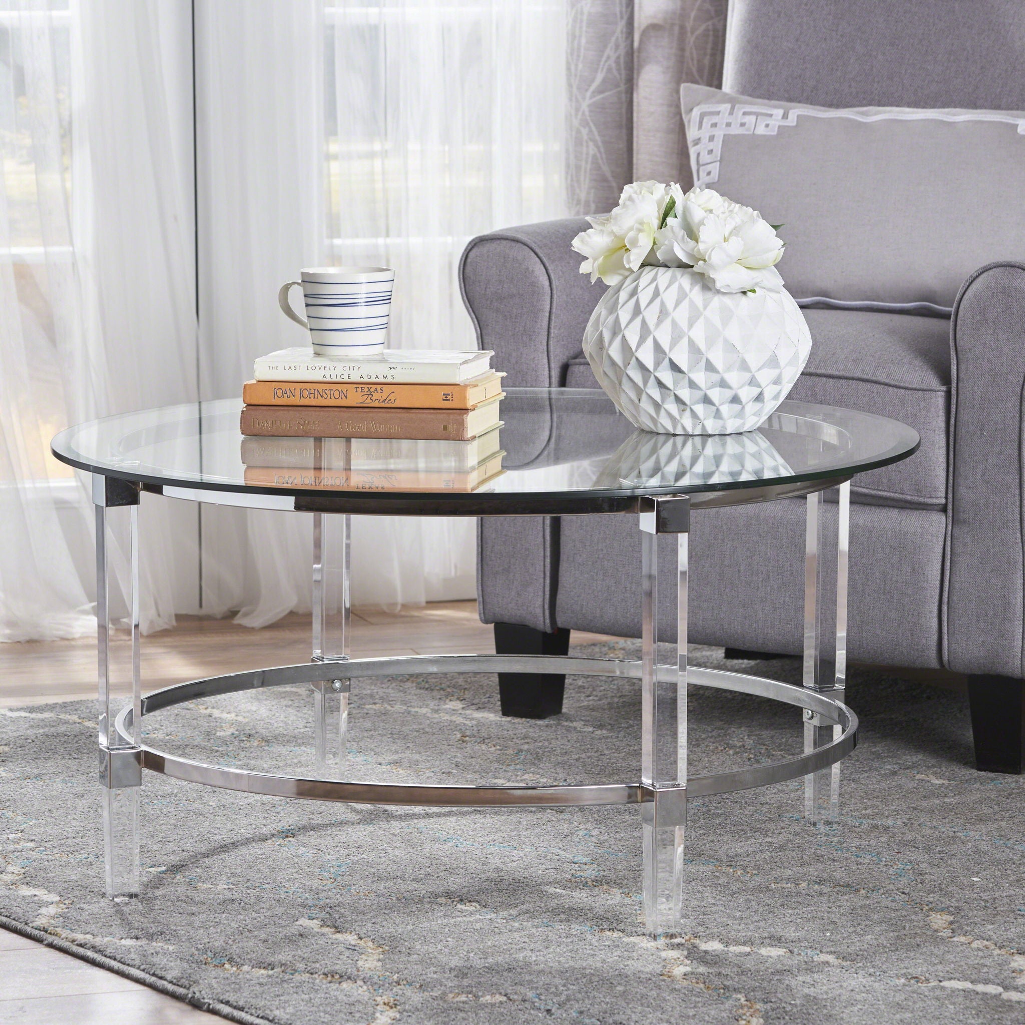 Tempered Glass Round Coffee Table With Four Legs - Clear