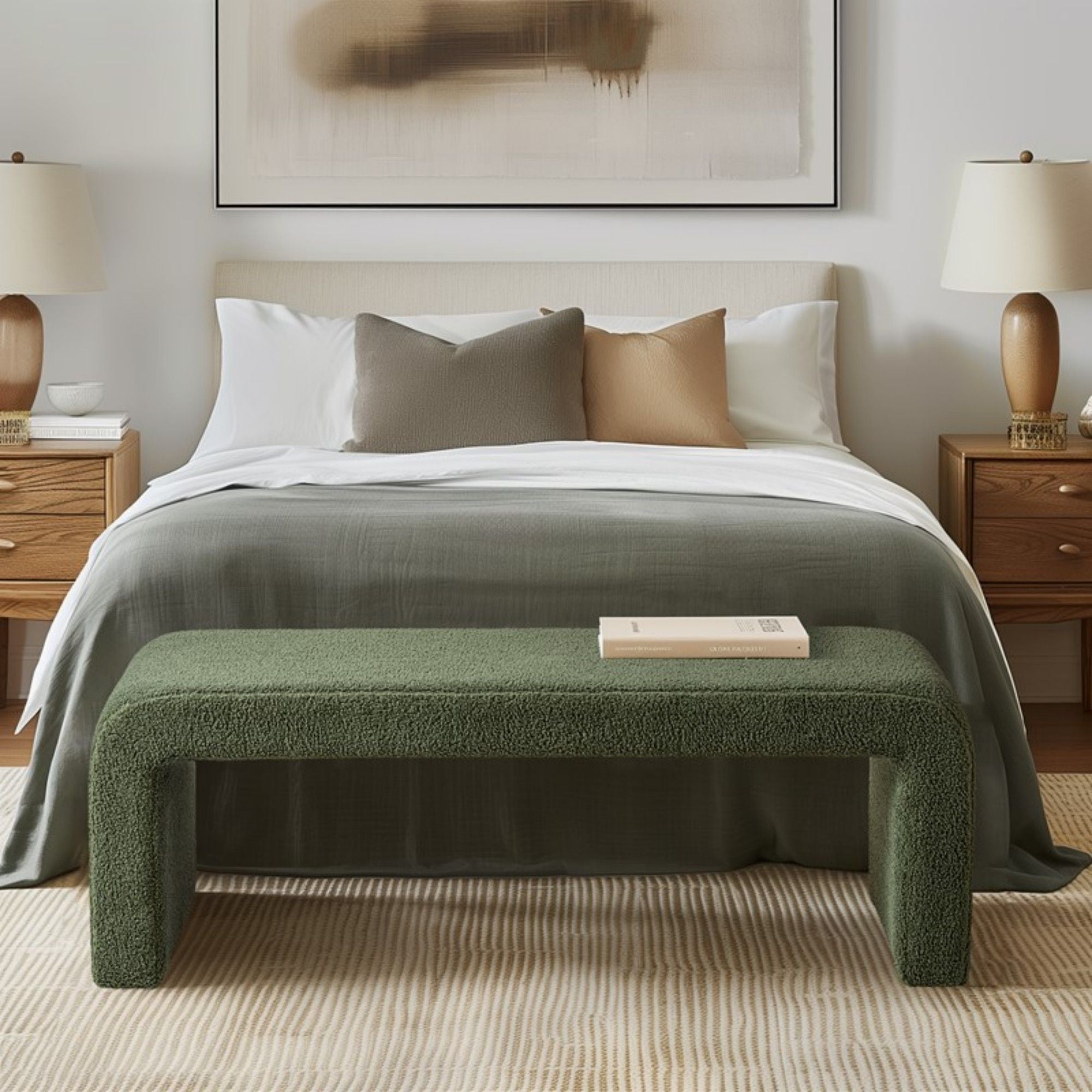 Modern Contemporary Boucle Waterfall Bench