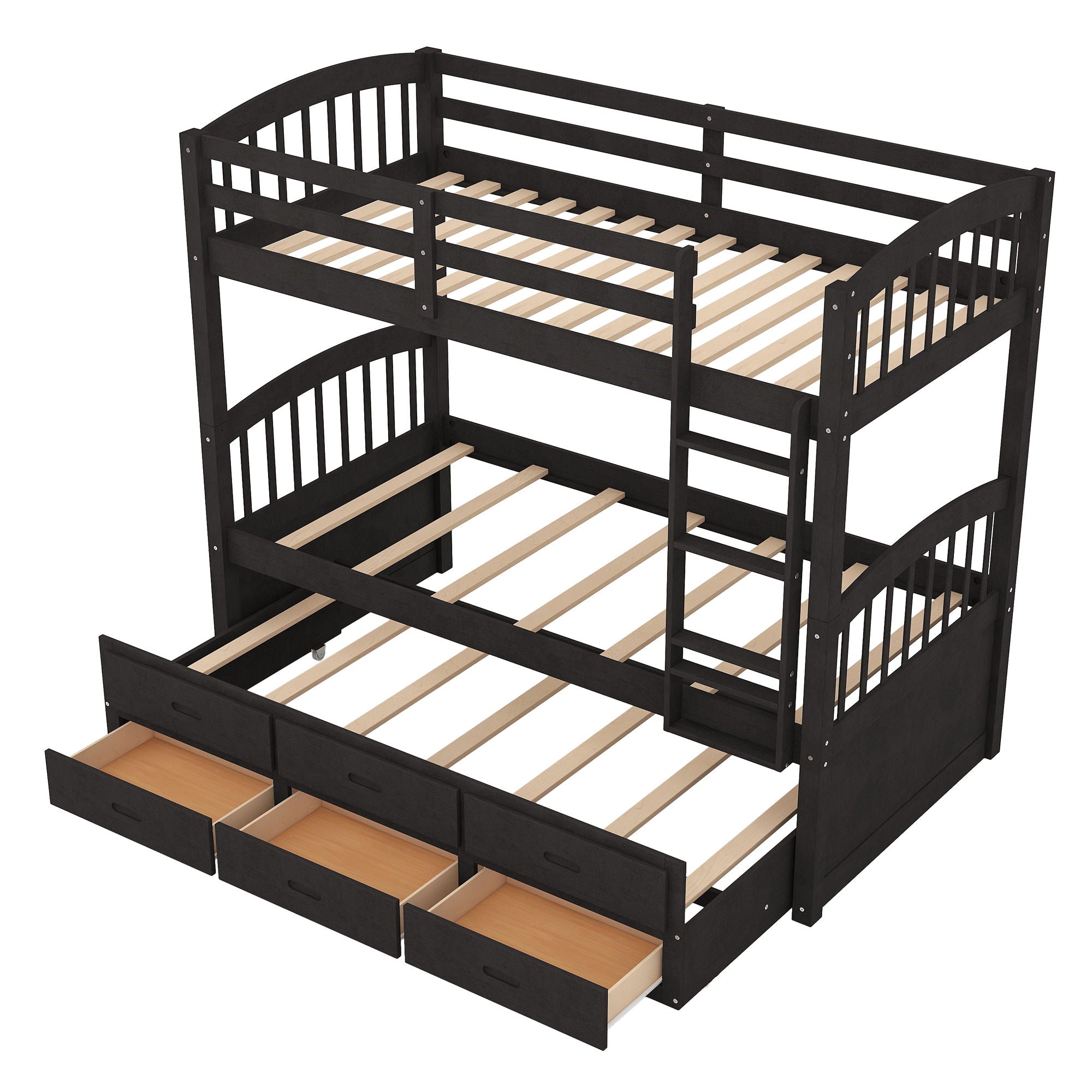 Bunk Bed With Trundle And Drawers, Arched Headboard And Footboard