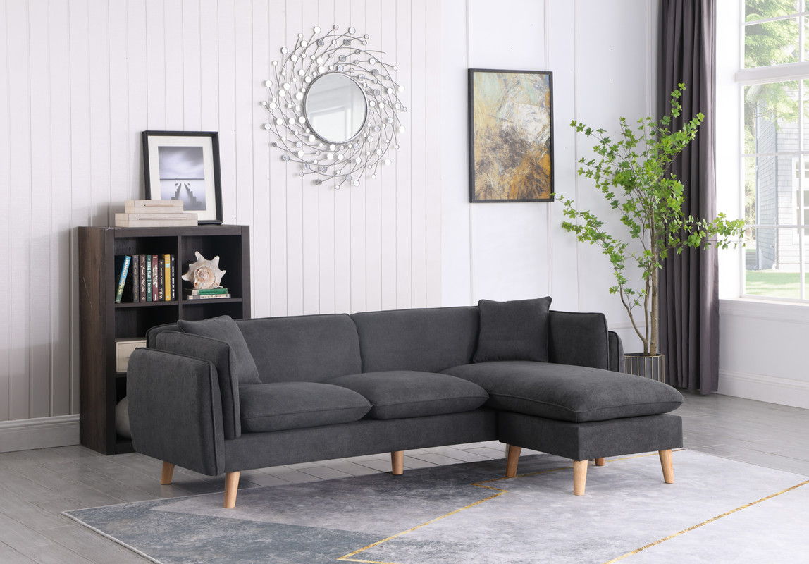 Brayden 86.5"W Dark Gray Fabric Sectional Sofa Chaise