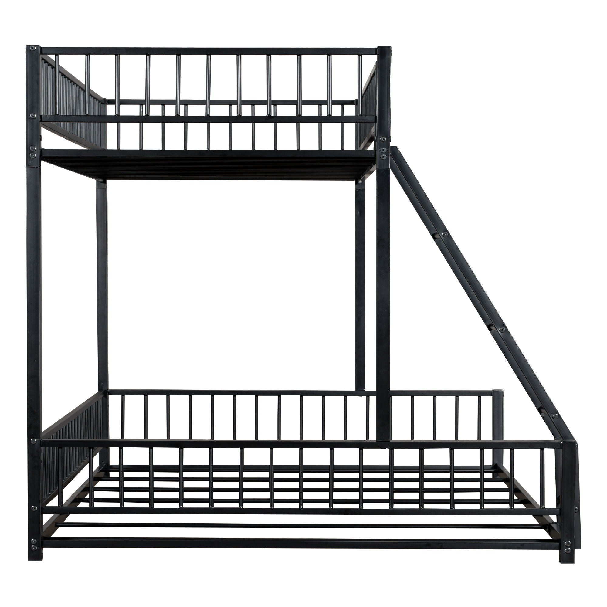 Bunk Bed Frame With Ladder And Safety Guardrails