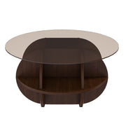 Round Coffee Table With Storage For Living Room - Walnut