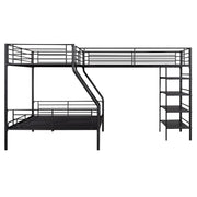 L-Shaped Twin Over Full Bunk Bed And Twin Loft Bed With 4 Built In Shelves - Black