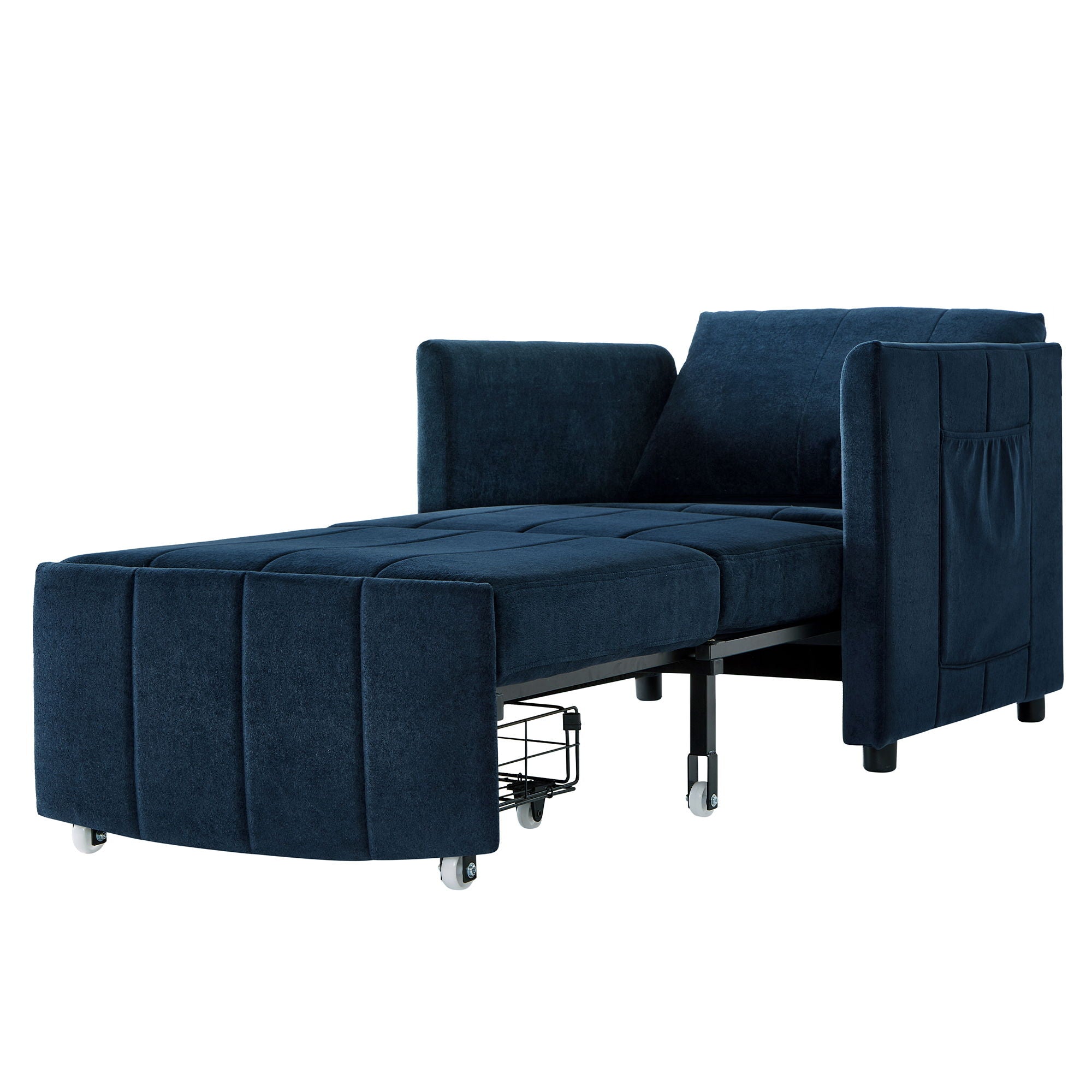 Upholstered Convertible Sleeper Sofa With 5 Position Backrest, Side Pockets, Storage