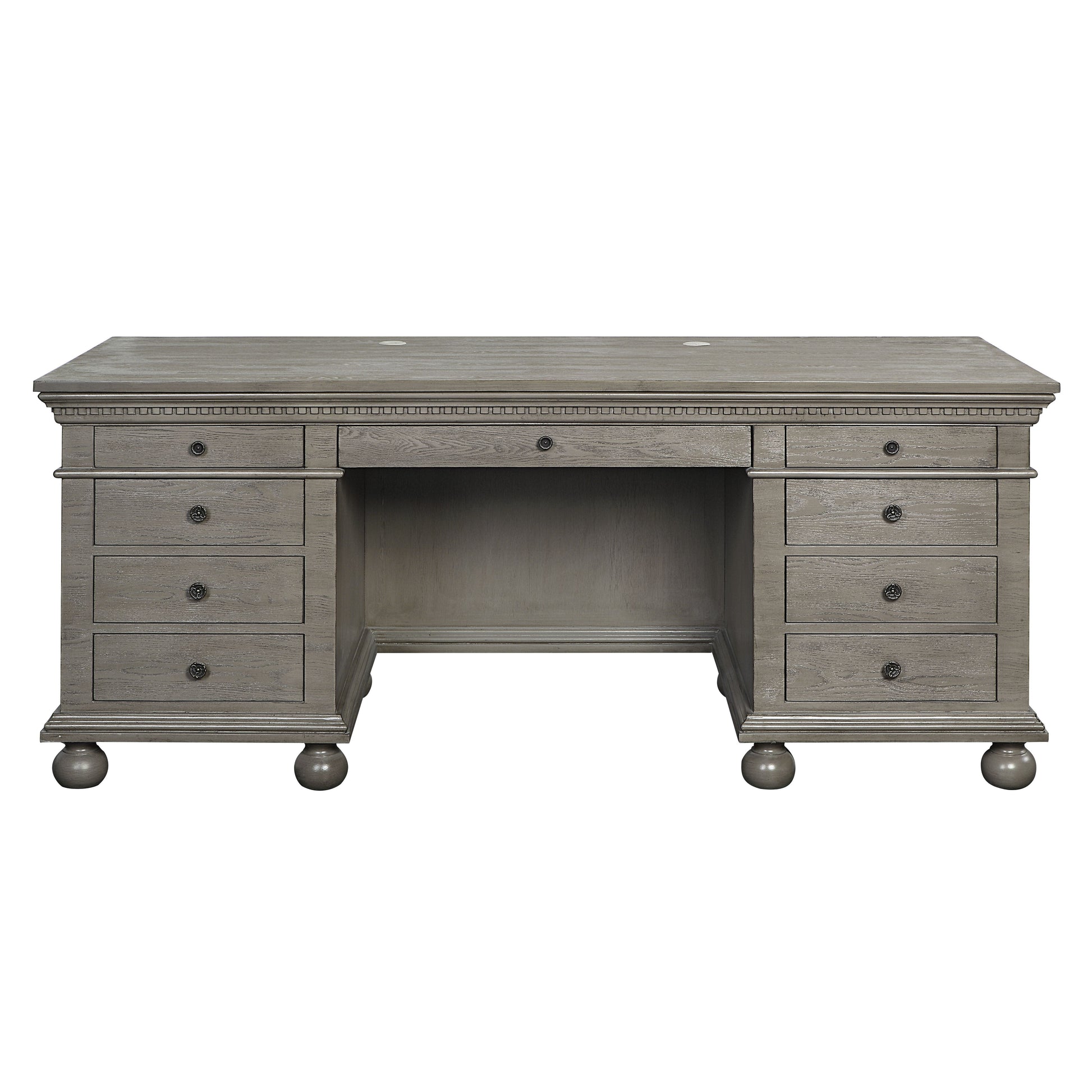 ACME Executive Office Desk with Drawer Top: Cord Management Cover Wooden Bun Round Leg | Meri Furniture