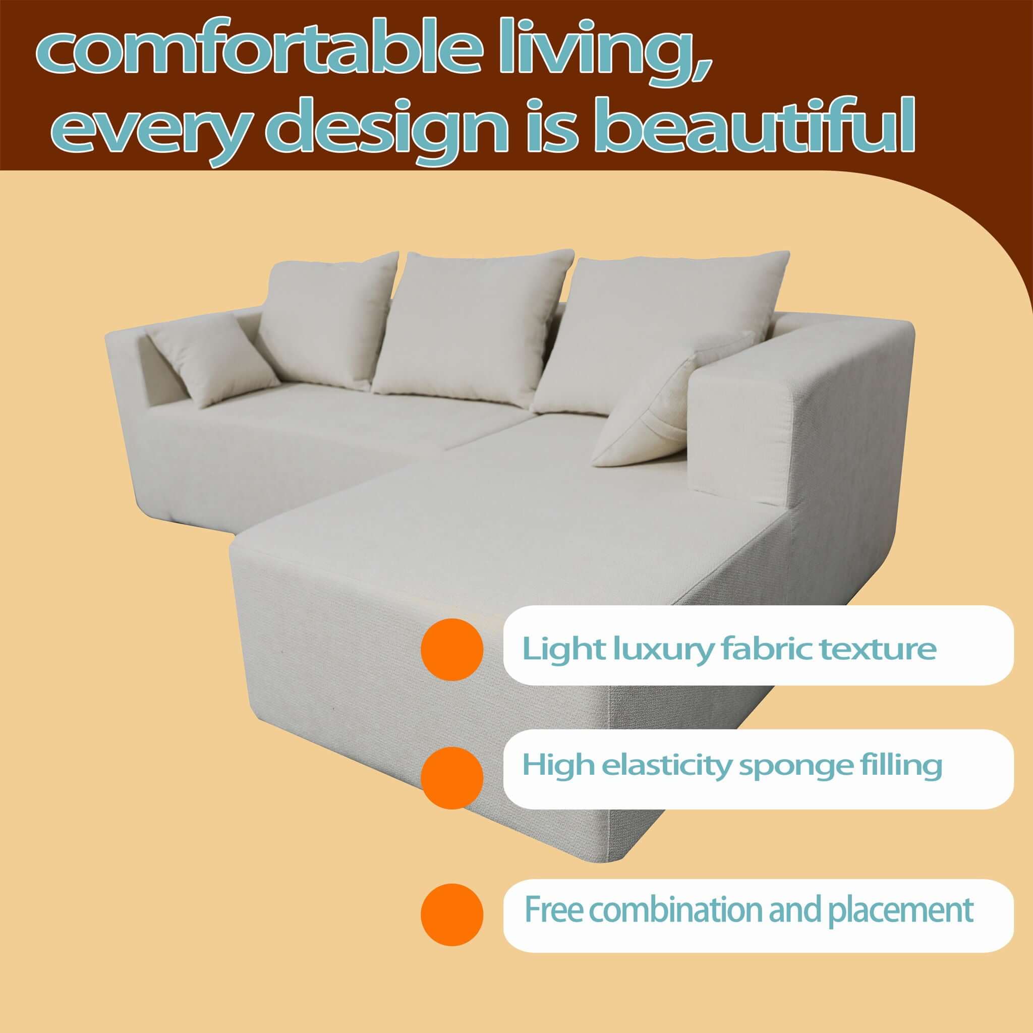 Modular Corner Sofa With Soft Linen Fabric