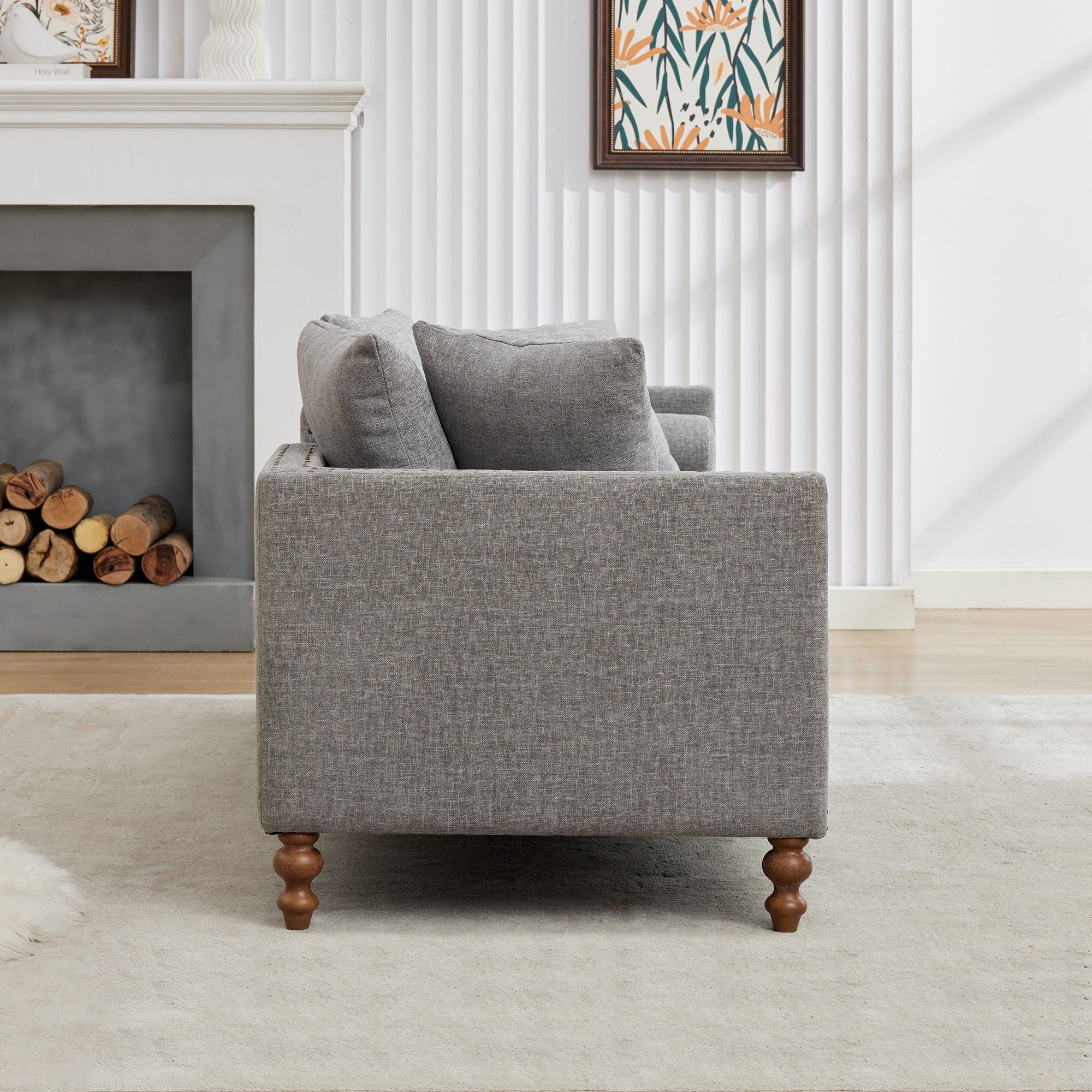 Upholstered Chaise Lounge Indoor With Nailheads, Sleeper Sofa Couch With 4 Throw Pillows & 2 Bolsters, Daybed With Rubberwood Legs