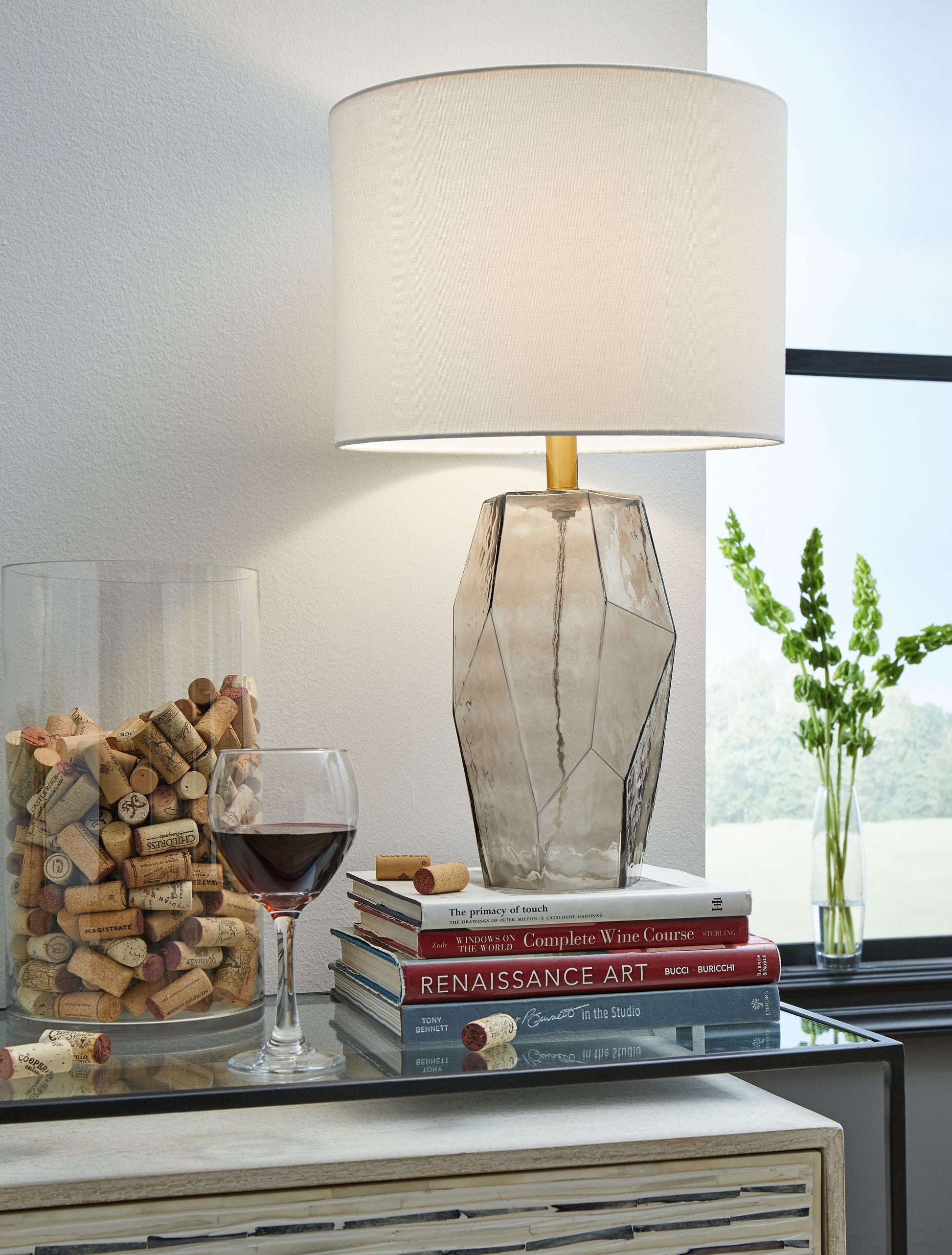 Signature Design by Ashley® Taylow - Gray - Glass Table Lamp | Meri Furniture