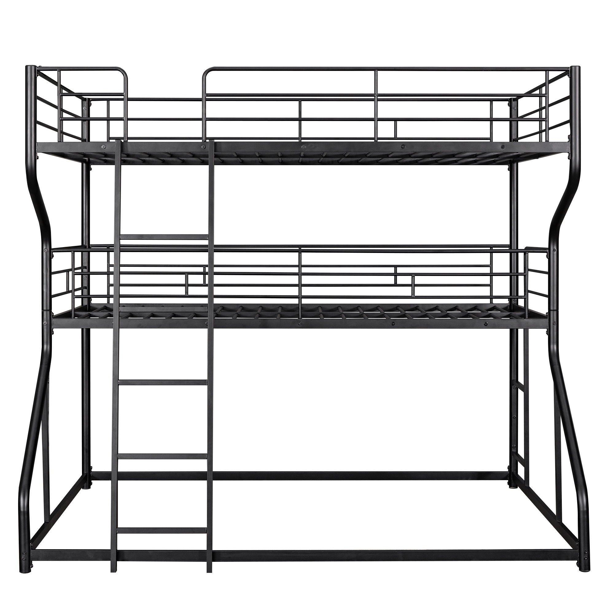 Industrial Triple Bunk Bed With Dual Ladders Frame, Space Saving Design