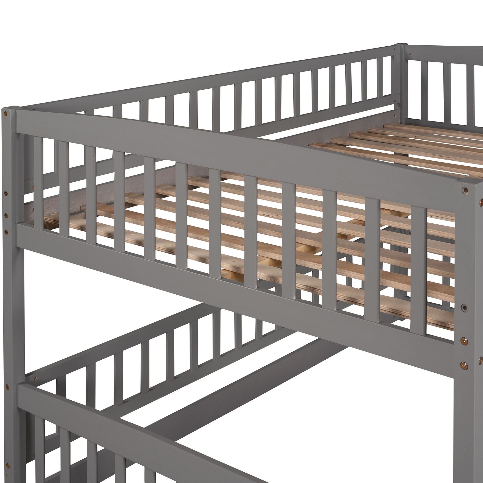 Low Bunk Bed With Slide, Fence And Ladder