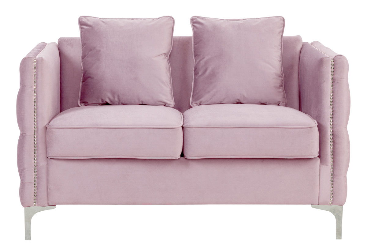 Bayberry Pink Velvet Sofa Loveseat Chair Living Room Set