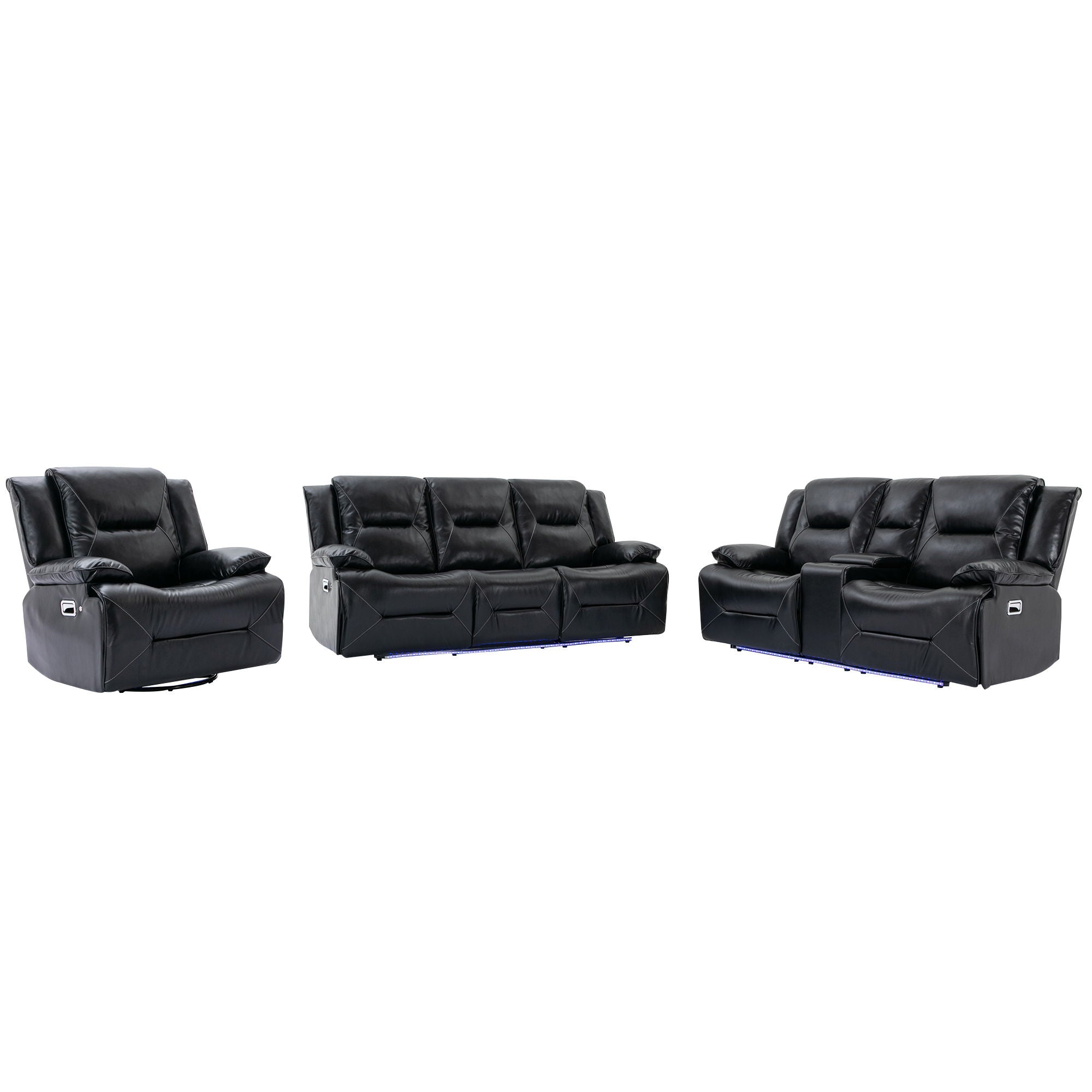 Home Theater Recliner Set Manual Recliner Chair With A LED Light Strip Two Built-In Cup Holders For Living Room