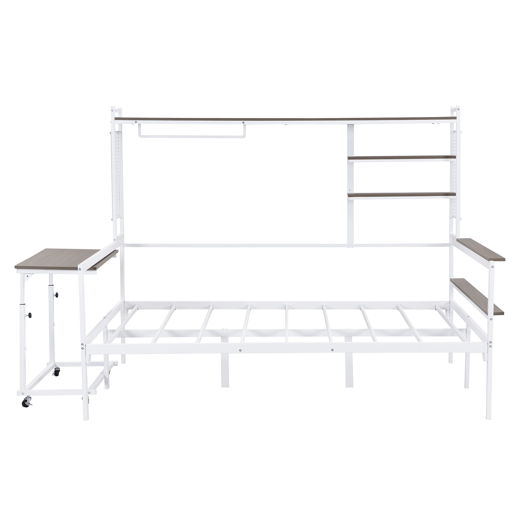 Daybed With Movable Desk, Grid, Shelves And Clothes Hanger