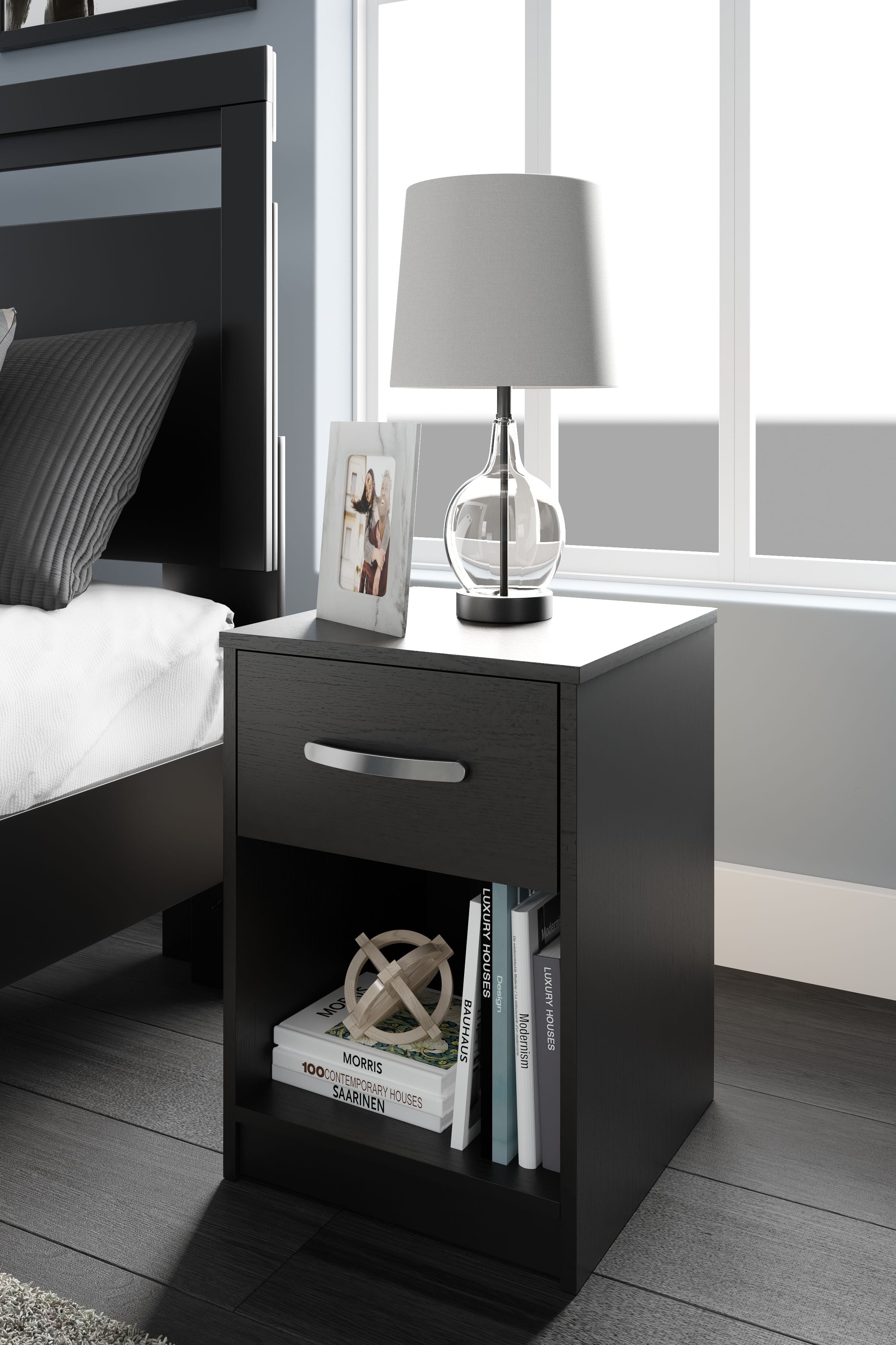 Signature Design by Ashley® Finch - Black - One Drawer Night Stand - 23" Height | Meri Furniture