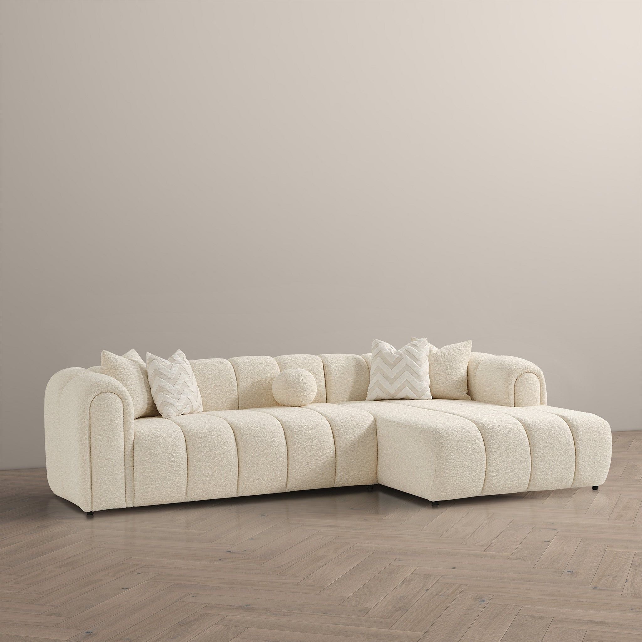 Beatrice - Modern Tufted Right Sectional Sofa - Ivory
