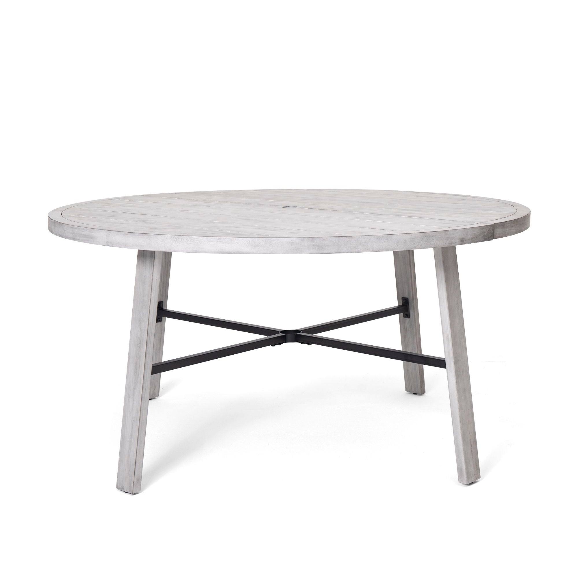 6 Person Outdoor Wooden Dining Set With Umbrella Hole And Removable Cushions For Patio - Gray