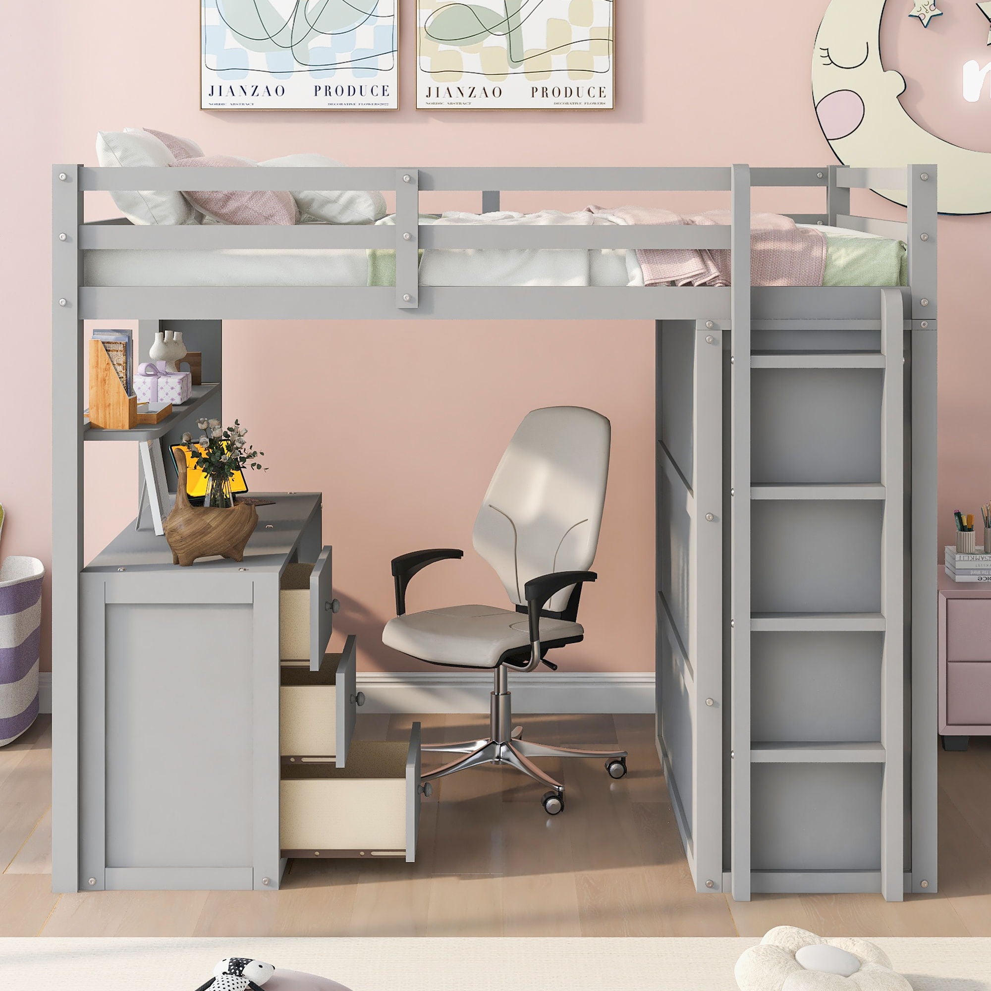 Loft Bed With Drawers, Desk, And Wardrobe
