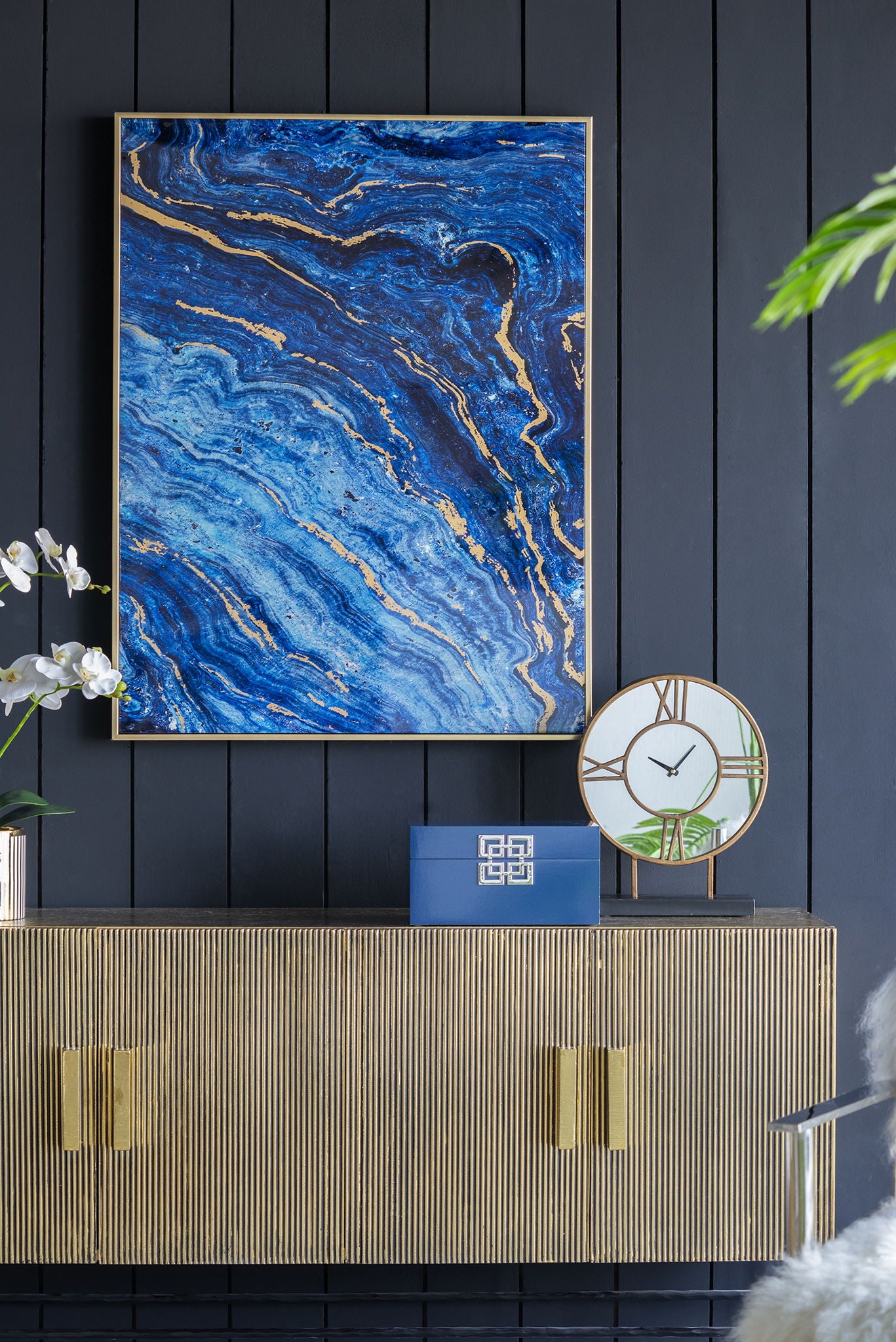 Framed Art Panels, Unique Marbled Design (Set of 2) - Blue