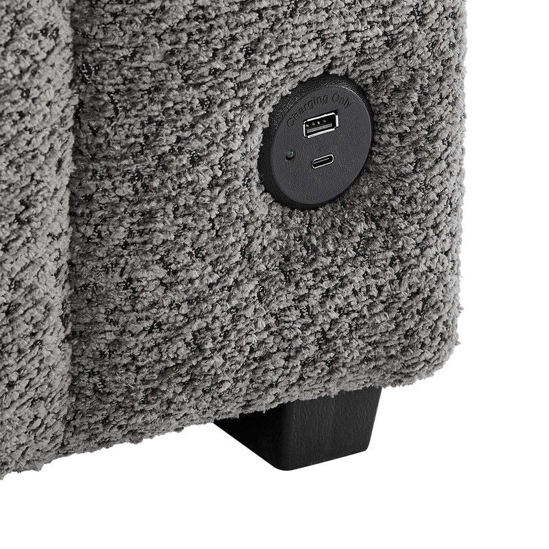 Seraphina 101"W Gray Chenille Fabric Reversible Sleeper Sectional Sofa with Storage Chaise, Cupholders, USB Charging Port, and Throw Pillows