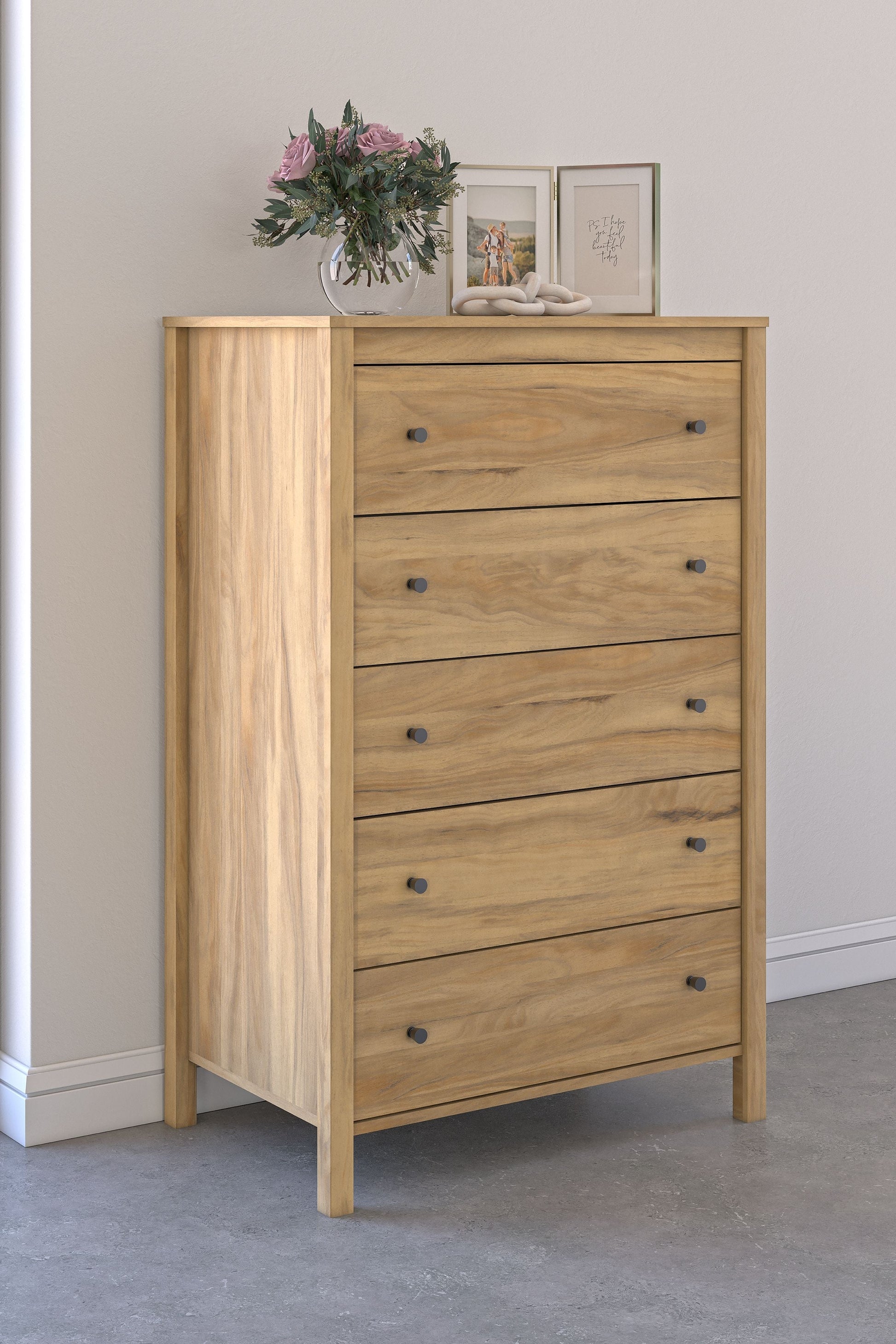 Signature Design by Ashley® Bermacy - Light Brown - Five Drawer Chest | Meri Furniture
