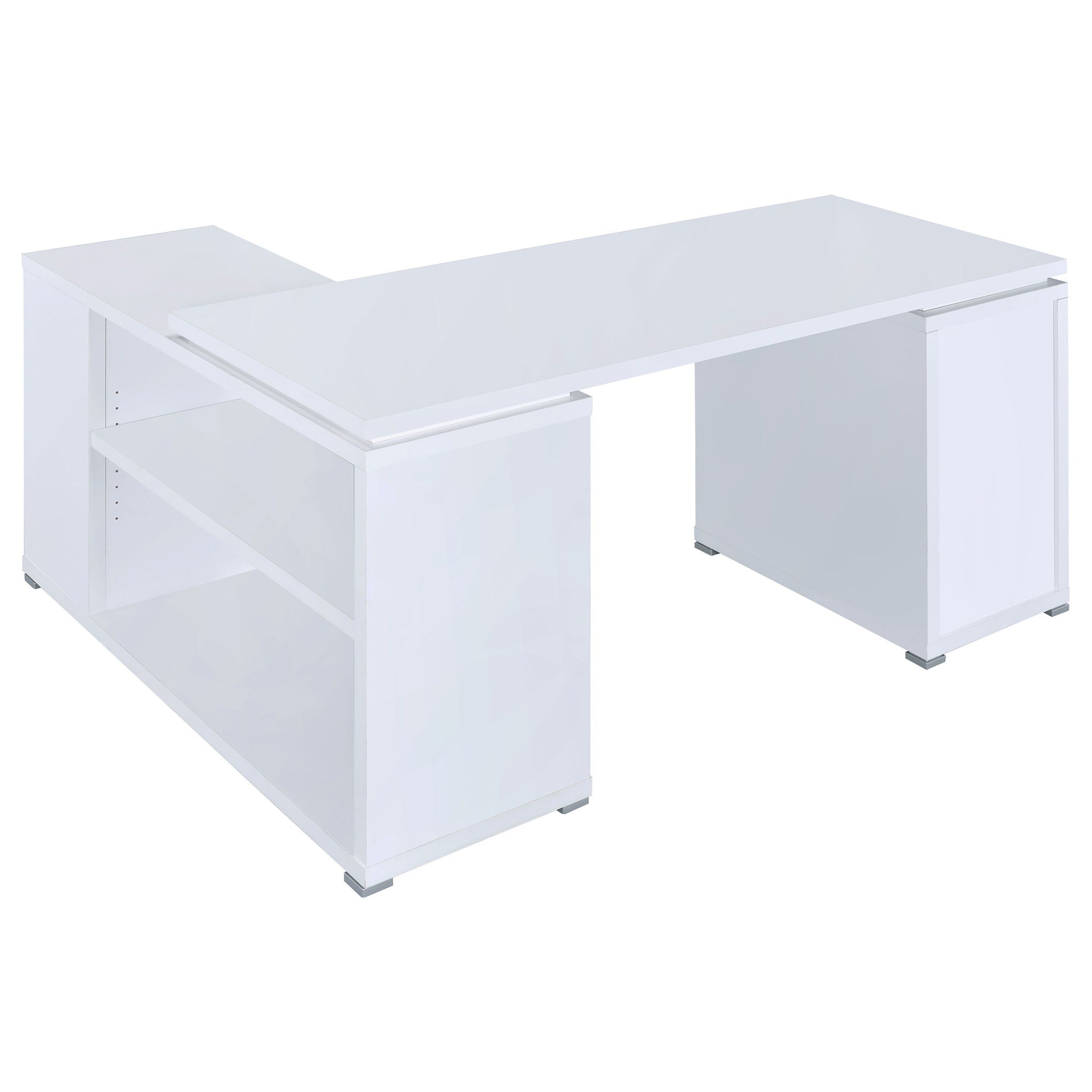 Transitional L Shape Computer Desk With Multiple Storage And Built In File Cabinet