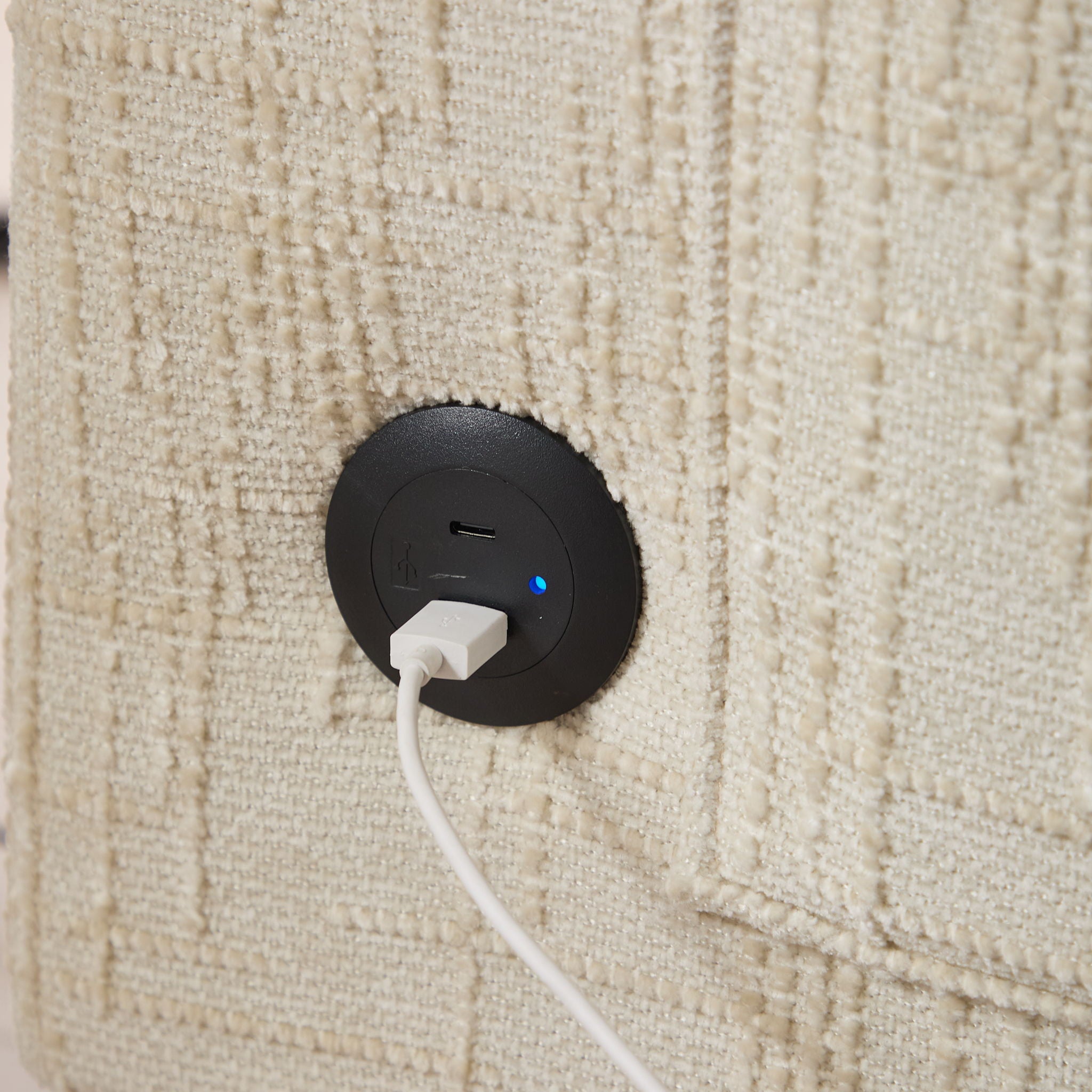 Chenille 2 Seater Sofa With LED Light, USB Charging Port, And Storage Bag