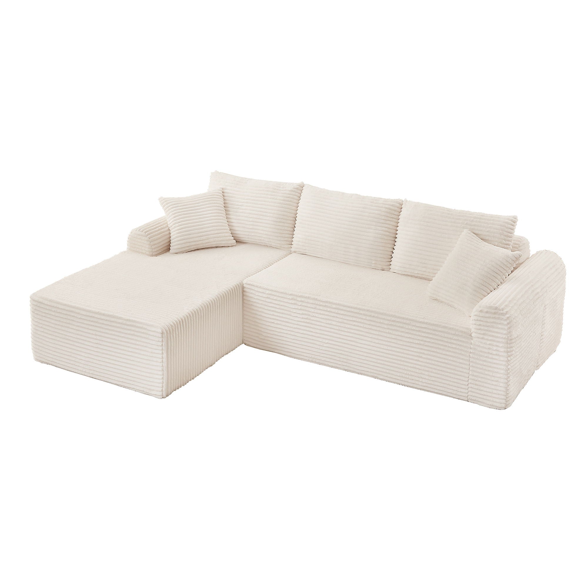 Modular Corduroy Sectional With Arched Armrests, Includes 3 Back Cushions & 2 Throw Pillows