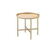 ACME Mithea - End Table - Oak Table Top & Gold Finish | Meri Furniture