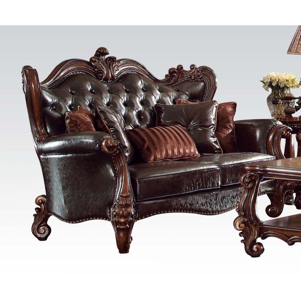 ACME Versailles - Loveseat - Two Tone Dark Brown PU & Cherry Oak - 49" | Meri Furniture