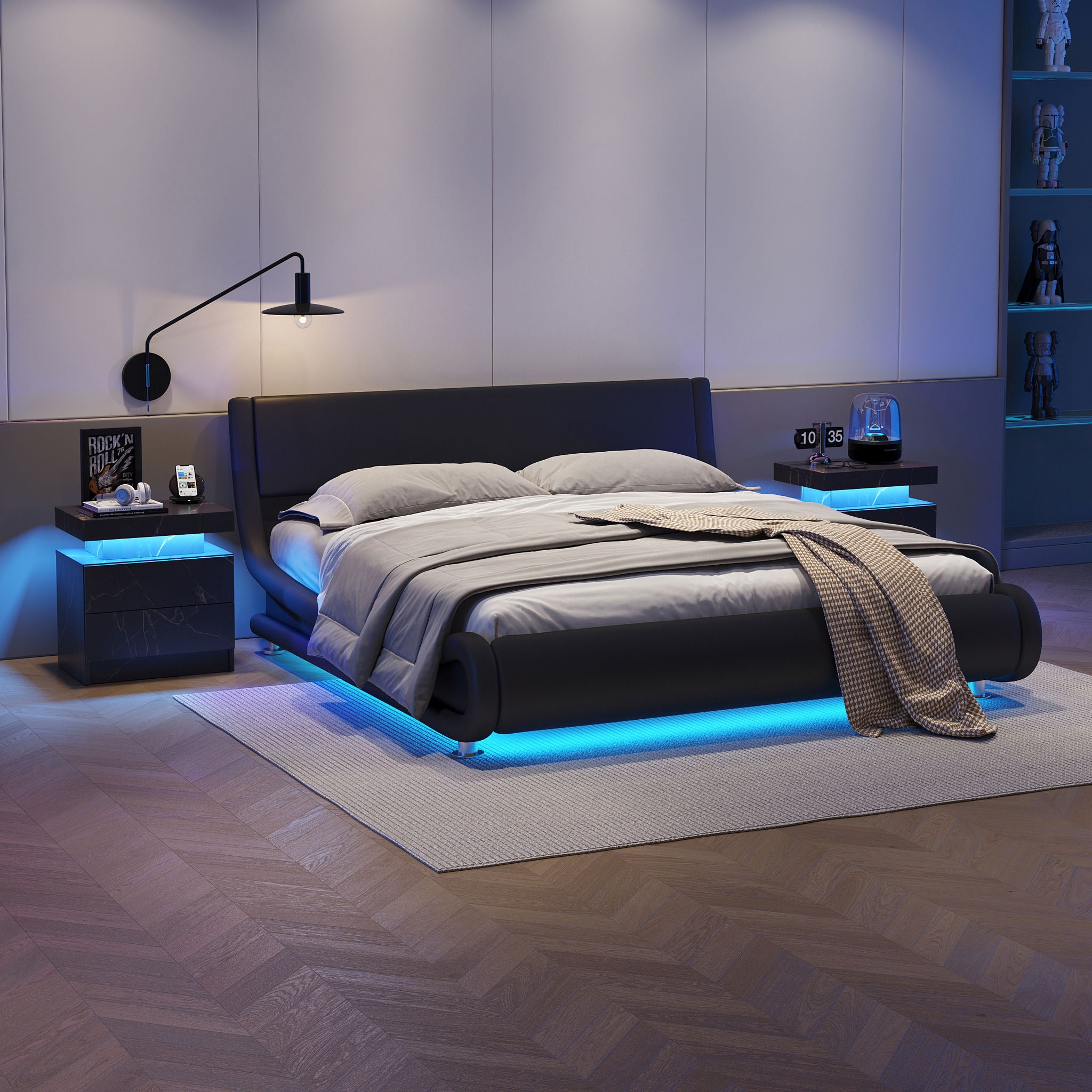 Nightstand LED, Bedside Table Cabinet With 2 Drawers For Bedroom