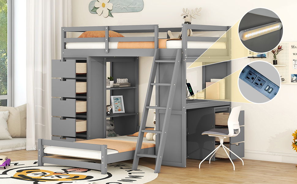 Bunk Bed With LED Light And USB Ports