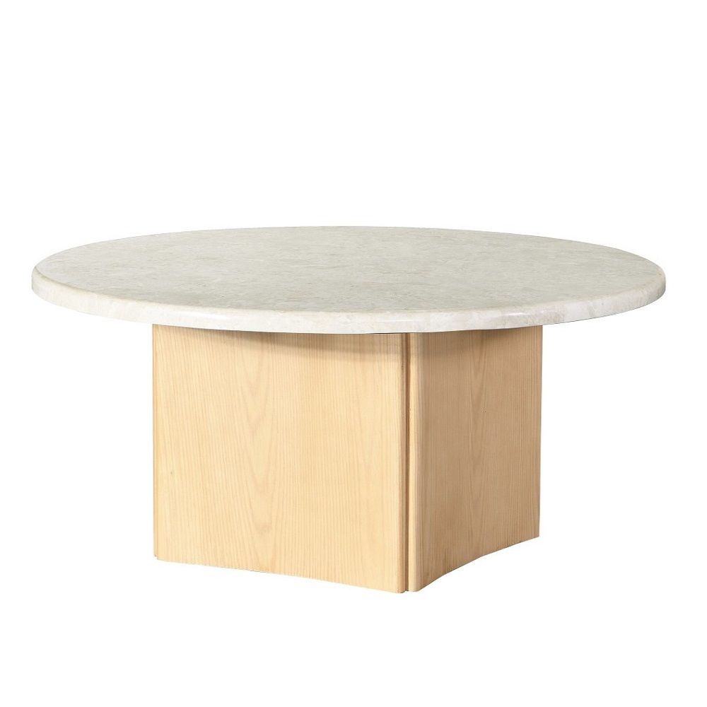 ACME Qwin - Coffee Table With Marble Top - Oak | Meri Furniture